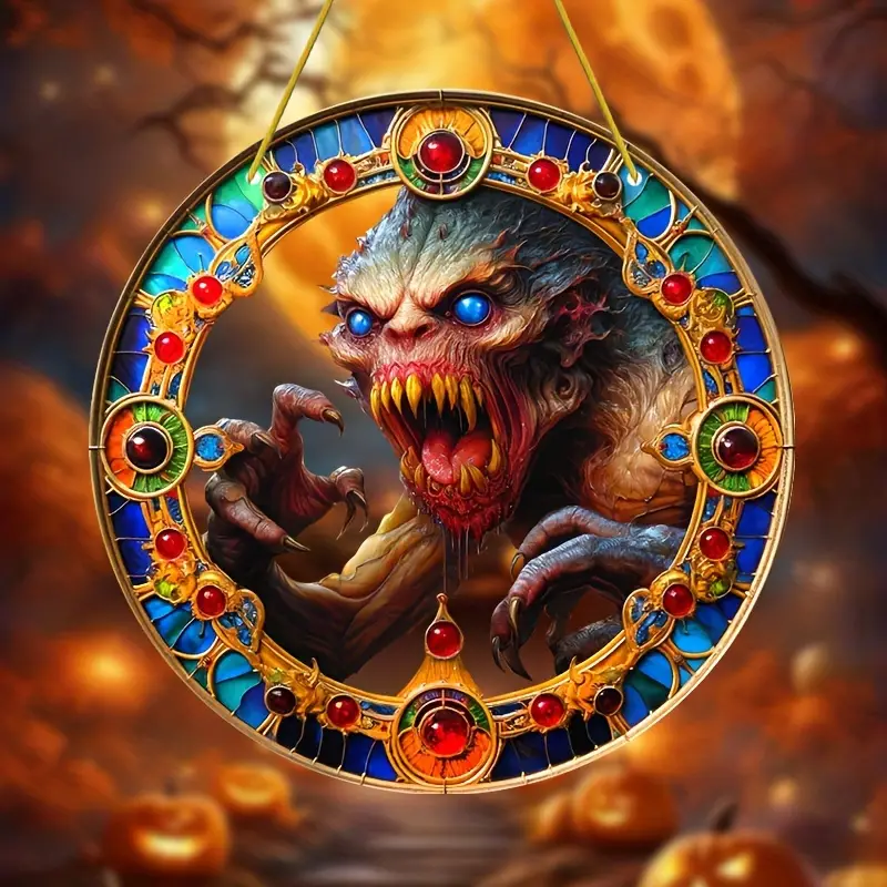 Spooky Halloween Zombie Sun Catcher - 8x8 Acrylic Window Hanging, Perfect for Garden & Room Decor, Whimsical Horror Theme Spooky Home Decor ORHA2408