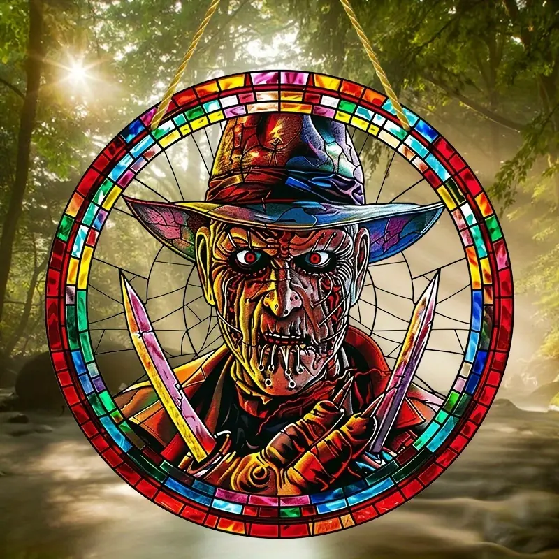 Spooky Horror-Themed Acrylic Sun Catcher 8x8 - Perfect for Halloween, Home & Window Decor, Wreath Centerpiece, Porch & Wall Accent ORHA2408