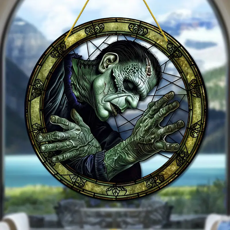 Vintage-Style Frankenstein Monster Acrylic Stained Glass Window Hanging Suncatcher, 8 Decorative Sign & Plaque - Gothic Horror Character for Home Decor, Wall Art, Wreath Accent, Housewarming Gift ORHA2408