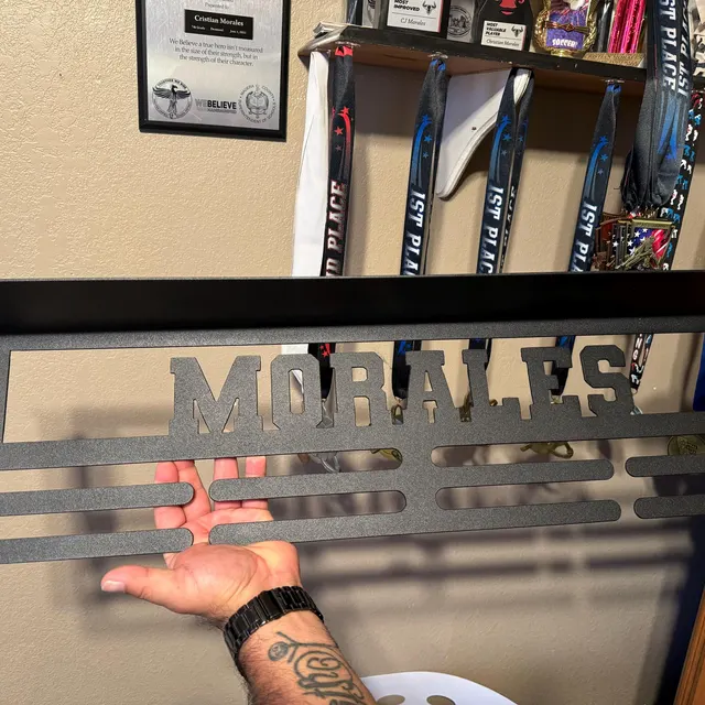 Custom Name Medal Hanger and Trophy Shelf - Medal Holder Custom Text 8 Rungs for Medals & Ribbons Medal Hanger Medal Display Award Display