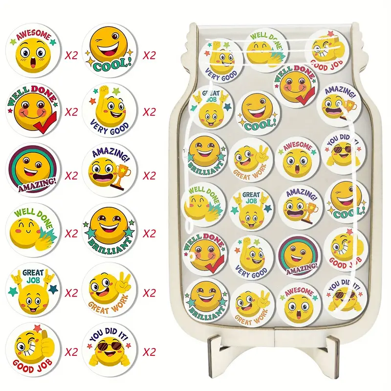 joyful Rhubarb Reward Jar - Colorful Cartoon Facial Expressions For Behavior Encouragement, Perfect For Toilet Training & Classroom Motivation, AcrylicFaux Wood, No Batteries Required REJARTEM