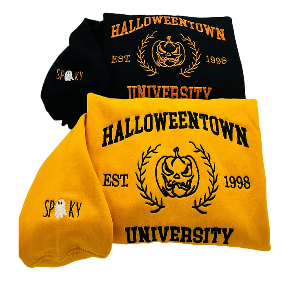 Halloweentown University Embroidered Women Sweatshirt, Western Ghost,Funny Pumpkin Halloween Sweatshirt Crewneck Spooky Season Fall Sweaters EMHA2608