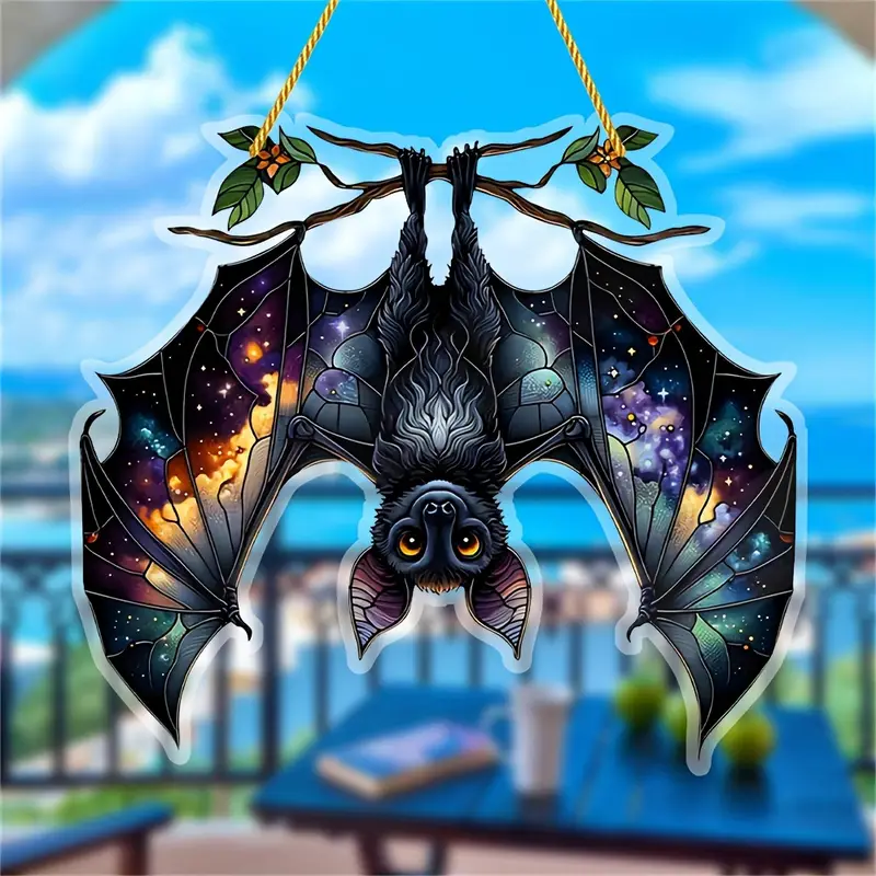 Art Deco Style Acrylic Bat Suncatcher - Cosmic Starry Night Design, Animal Themed Decorative Sign & Plaque, Multipurpose Wall Hanging for Home Decor, Goth Inspired Gift for Women, Housewarming - 1 Piece ORHA2608