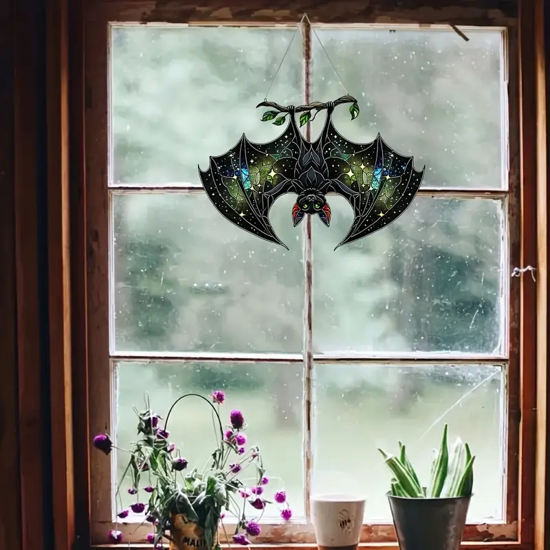 Glam Acrylic Bat Sun Catcher Hanging Ornament - 1 pc Halloween Animal Theme Decor, No Electricity Required, Featherless, Ideal for Yard, Window, Garden Decoration ORHA2608