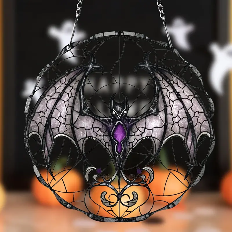 Spooky Bat Acrylic Suncatcher - 5.9 Stained Glass Style Window Hanging, Perfect for Halloween Decor, Porch & Home ORHA2608