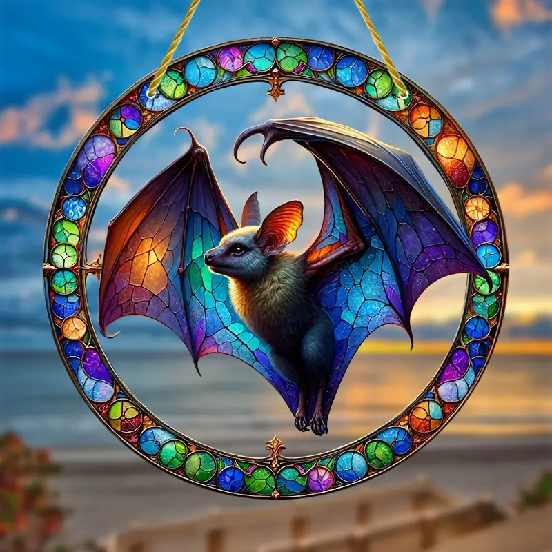 Bat Sun Catcher - 8x8 Acrylic Stained Glass Window Hanging, Perfect for Halloween Decor, Porch, Garden, Bedroom & More - Unique Gift Idea ORHA2608