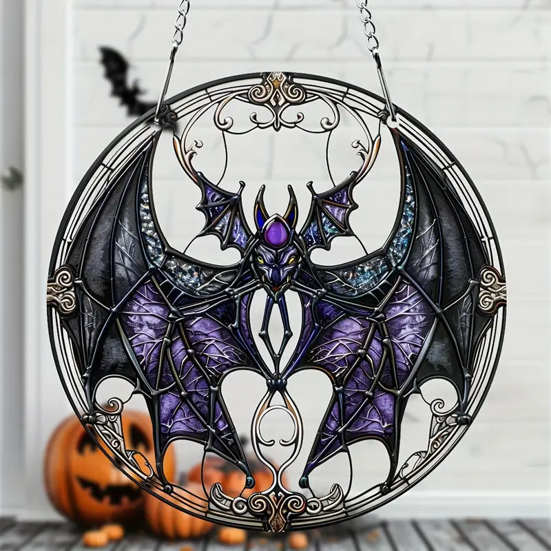 Bat-Themed Acrylic Suncatcher - 5.9 Stained Glass Window Hanging, Perfect For Halloween Decor & Gifts, Ideal For Kitchen, Porch, Home & Wall ORHA2608