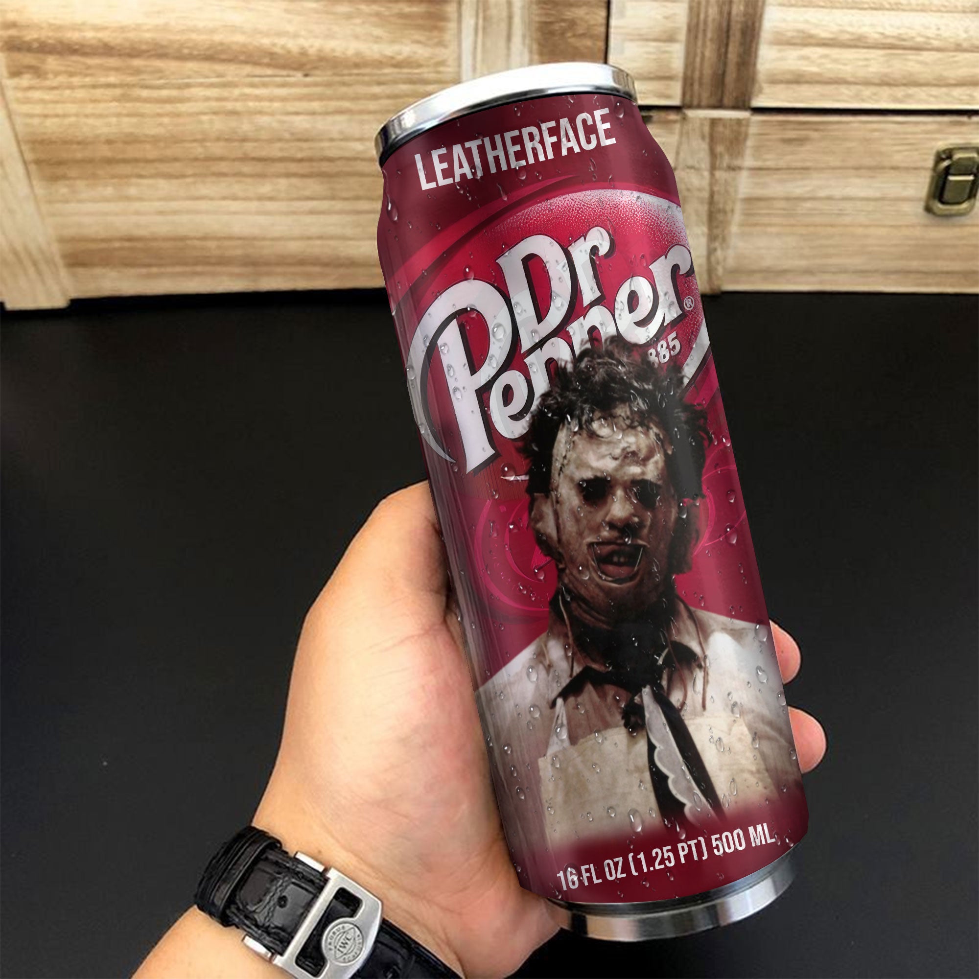 Dr Pepper Drink Leatherface Halloween Insulated Tumbler Stainless Steel Water - 16Oz 163275_parent tumb1