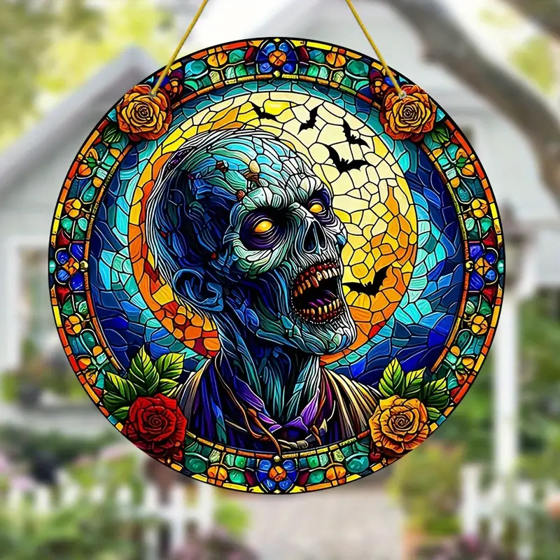Halloween Suncatcher Decoration - 8 Acrylic Zombie-Themed Window Hanging - Weather-Resistant, Pre-Drilled, Waterproof Spooky Outdoor Garden Patio Porch Decor - Perfect for Halloween Celebrations ORHA2408