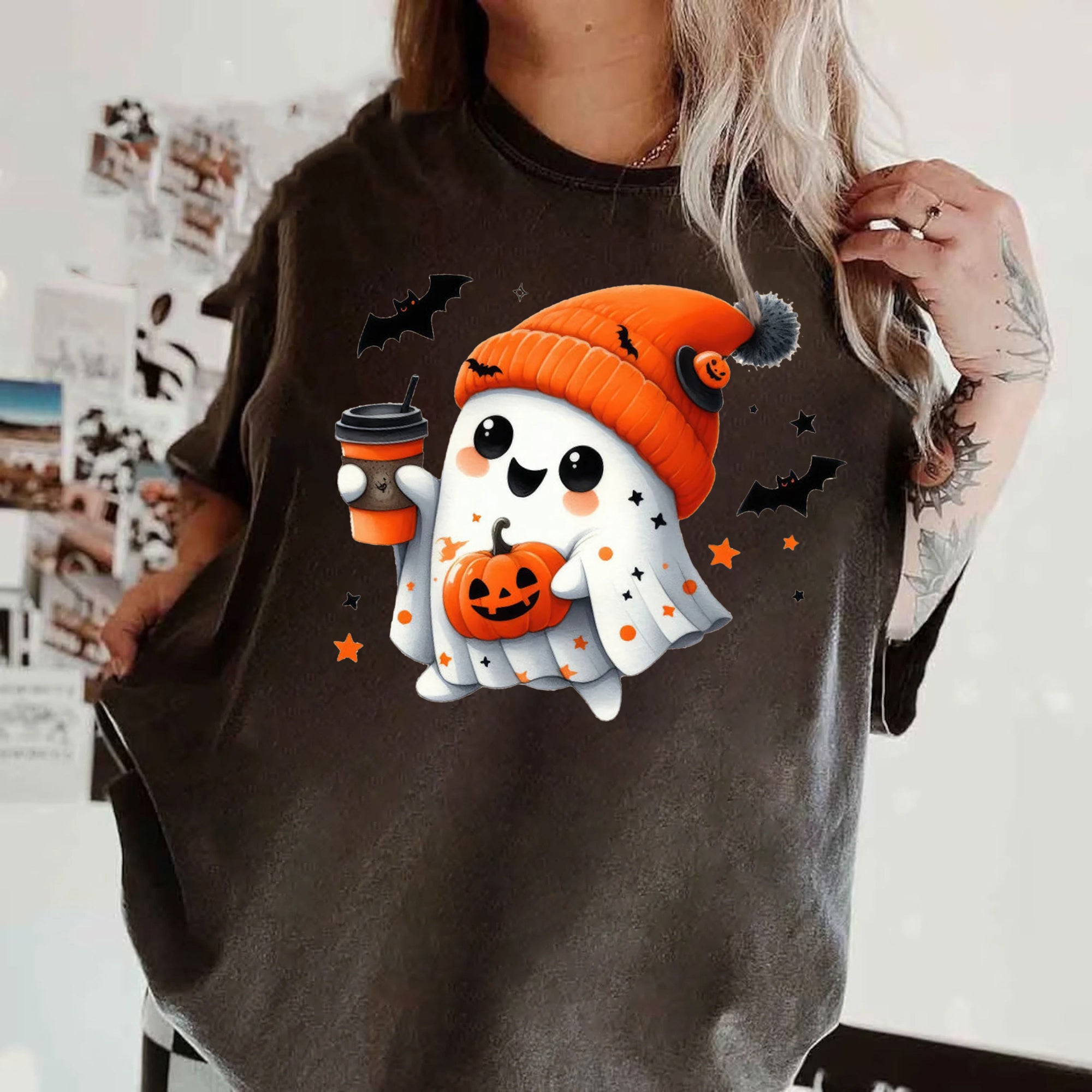 Halloween Ghost Shirt, Cute Ghost Shirt, Womens Halloween Shirt, Cute Fall Shirt, Spooky Season Shirt HW2507 09