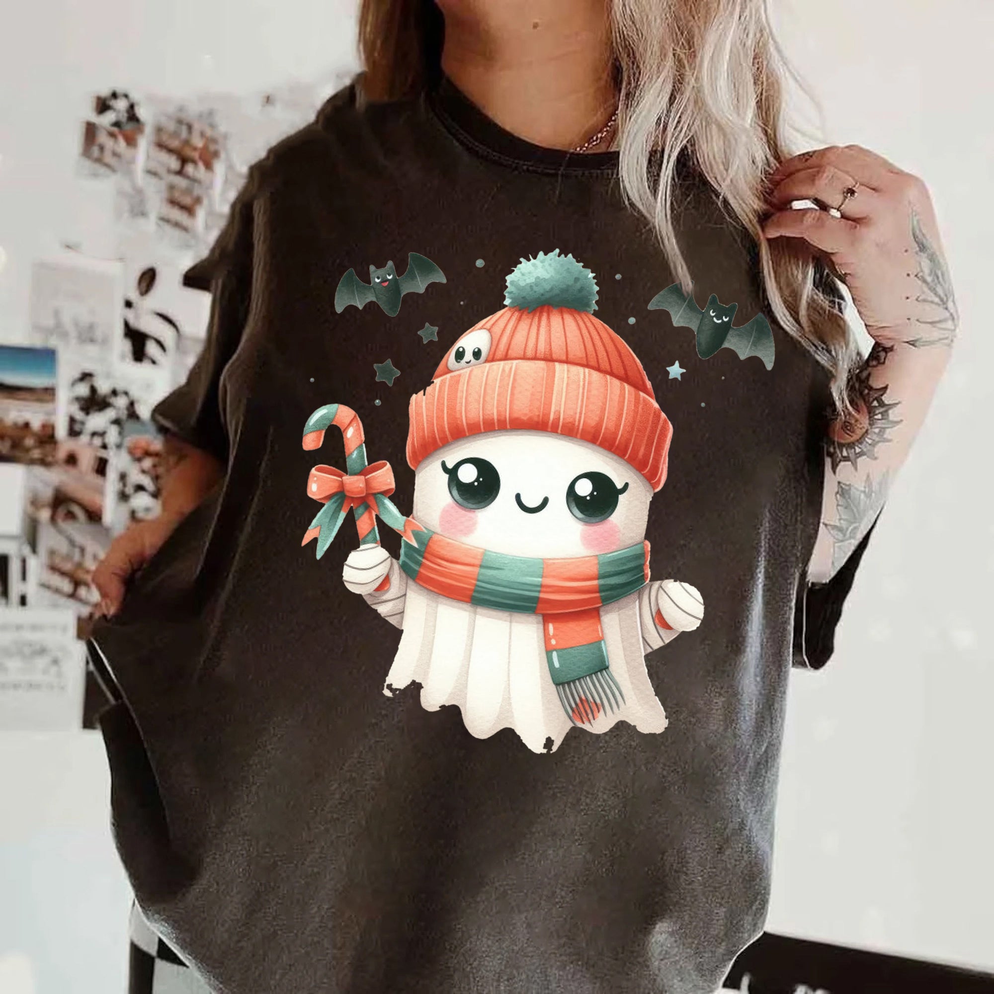 Halloween Ghost Shirt, Cute Ghost Shirt, Womens Halloween Shirt, Cute Fall Shirt, Spooky Season Shirt HW2507 04