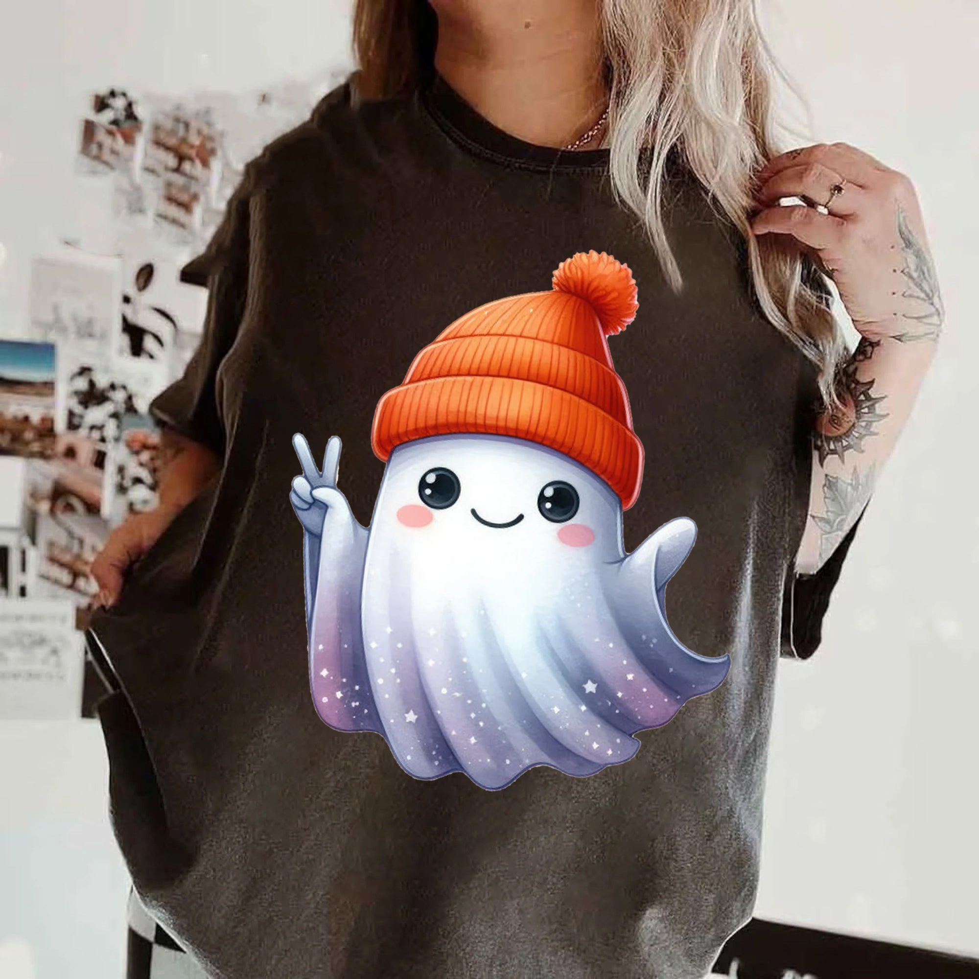 Halloween Ghost Shirt, Cute Ghost Shirt, Womens Halloween Shirt, Cute Fall Shirt, Spooky Season Shirt HW2507 06