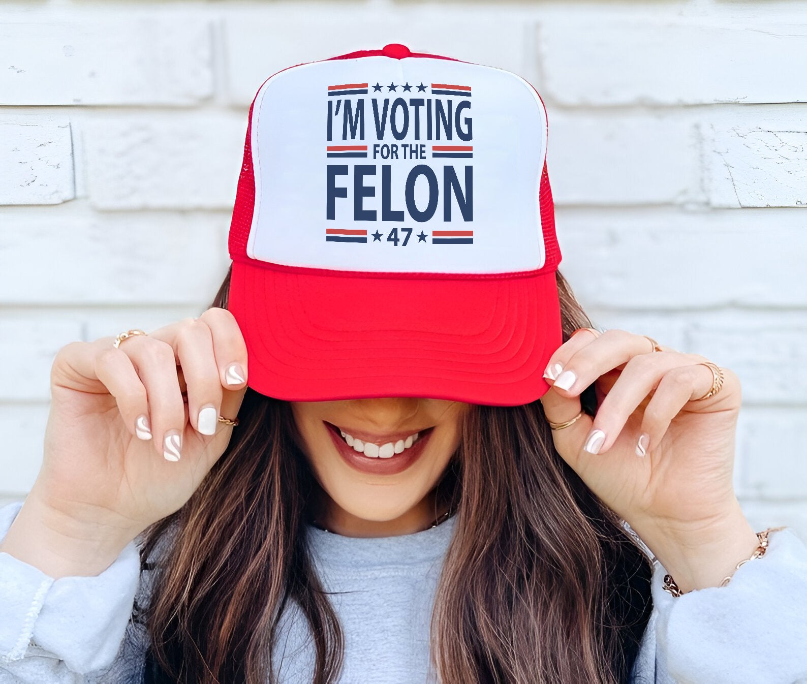 Voting For The Felon 47 Trump Embroidered Hat Trucker Hat #13 Tu4