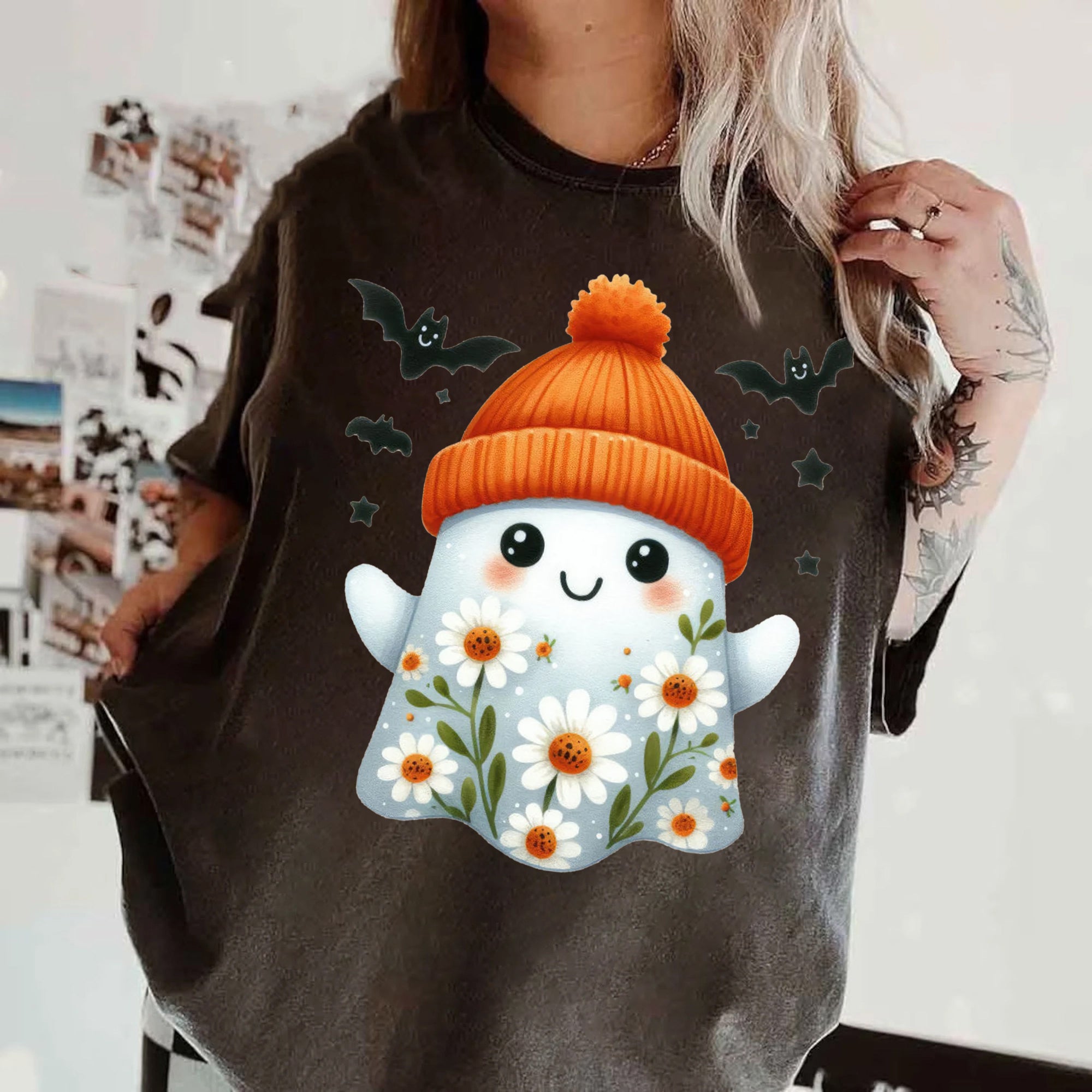 Halloween Ghost Shirt, Cute Ghost Shirt, Womens Halloween Shirt, Cute Fall Shirt, Spooky Season Shirt HW2507 01
