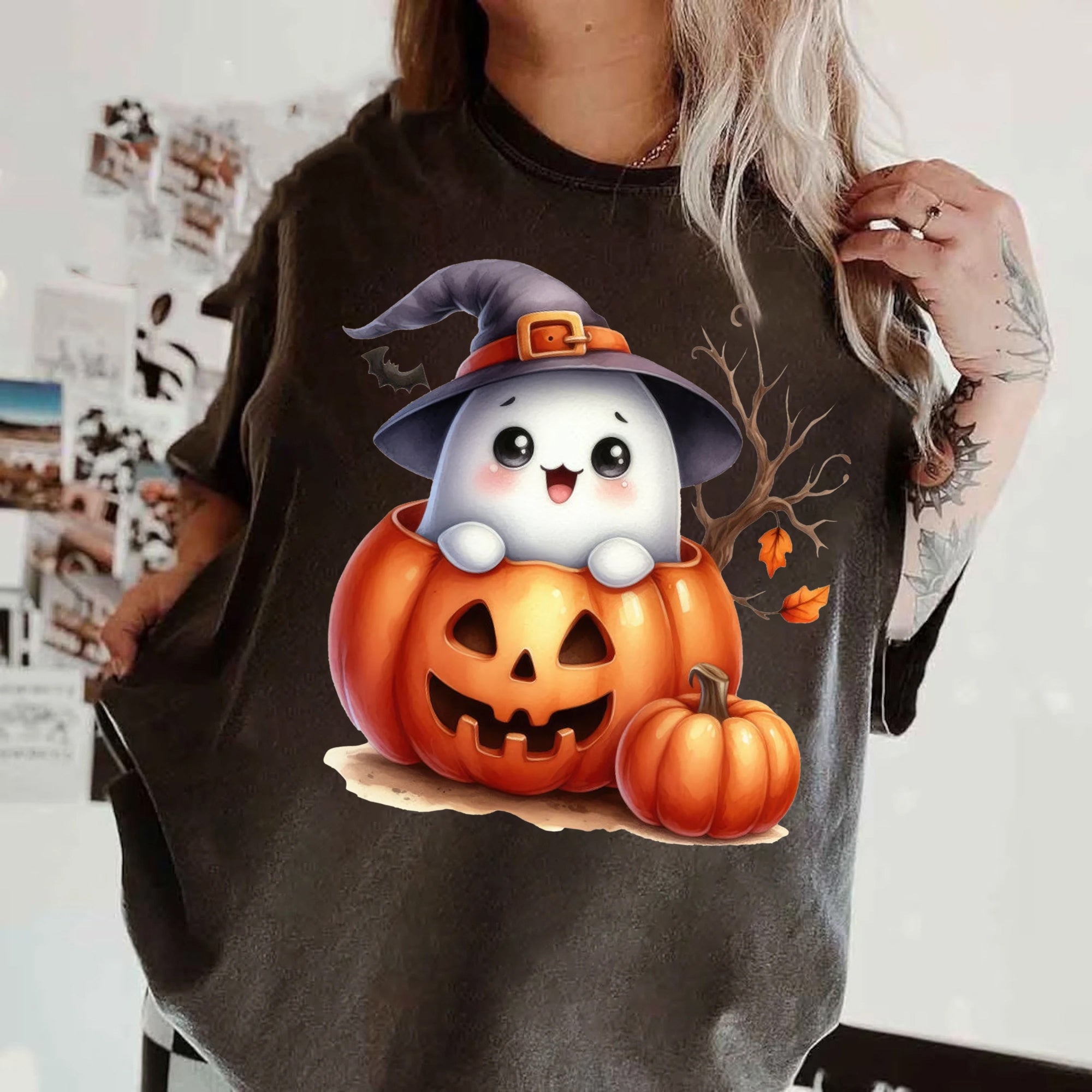 Halloween Ghost Shirt, Cute Ghost Shirt, Womens Halloween Shirt, Cute Fall Shirt, Spooky Season Shirt HW2507 02