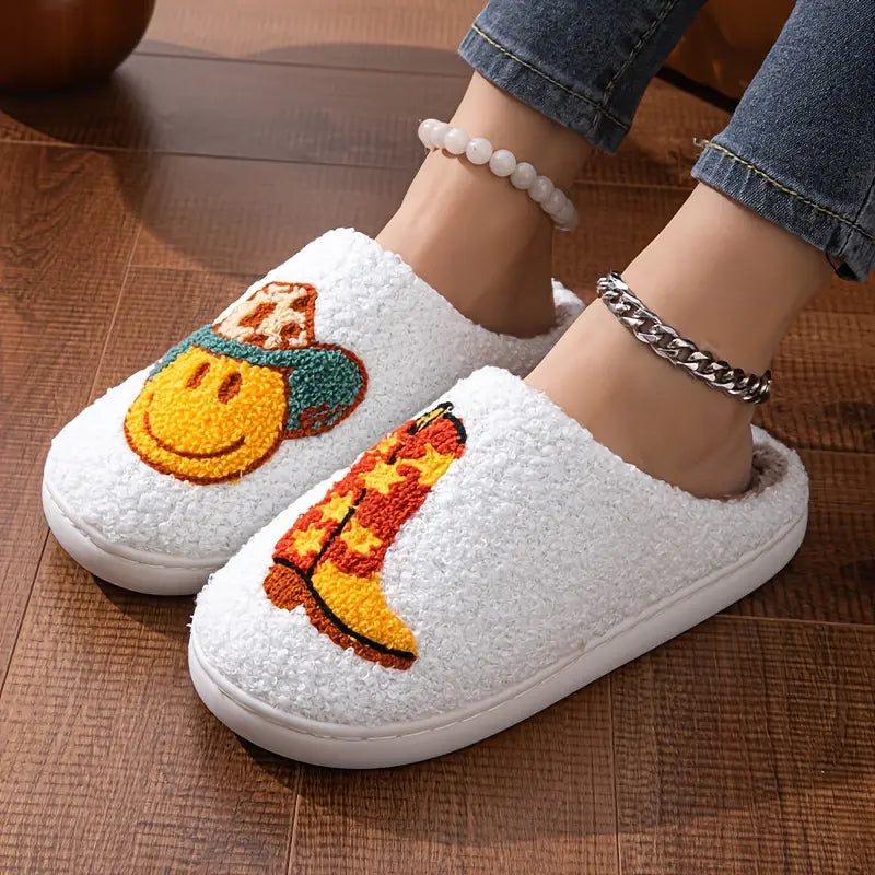 Cartoon Print Home Warm Slippers, Soft Sole Platform Closed Toe Fuzzy Shoes, Non-slip Bedroom Plush Shoes SL0808 17