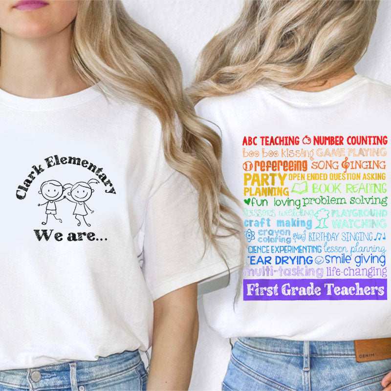 Personalized We Are Abc Teaching Number Counting Teacher Two Sided T-Shirt 2MAT88