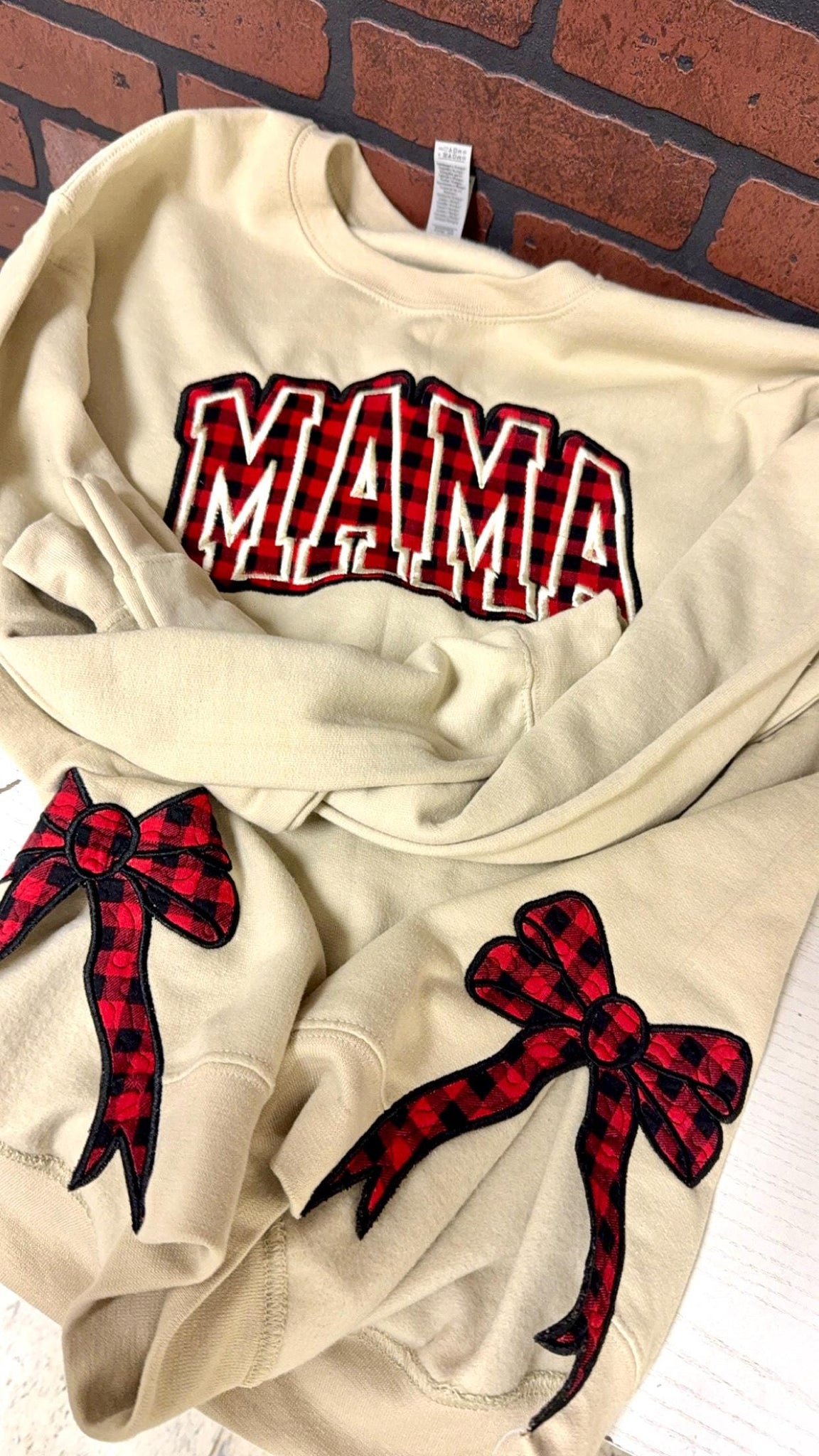 Embroidered bow mama sweatshirt, side bow sweatshirt,mama crewneck, mom gift, embroidered sweatshirt, viral bow sweatshirt, plaid mama shirt ESIBOW