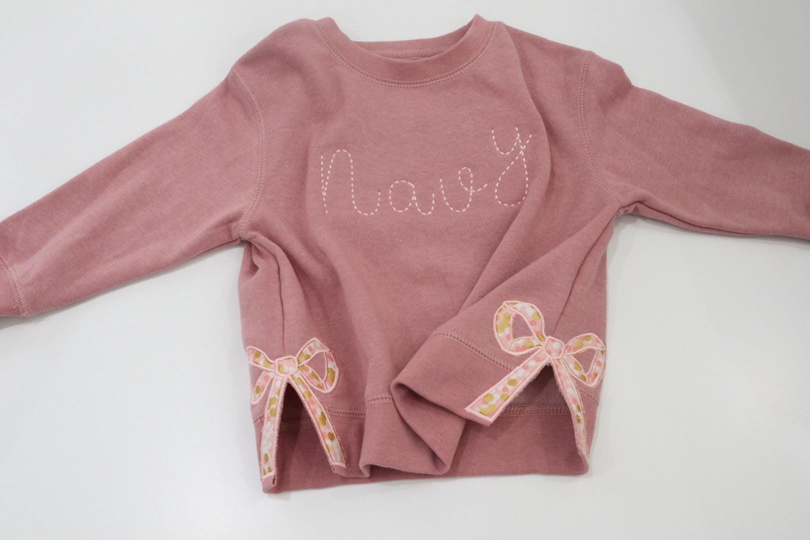 Embroidered Bow Sweatshirt, Embroidered Side Slit Bow Sweatshirt, Custom Embroidered Sweatshirt ESIBOW