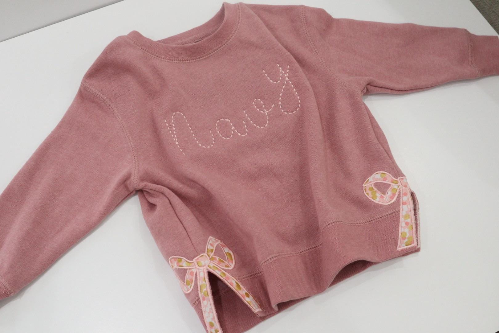 Embroidered Bow Sweatshirt, Embroidered Side Slit Bow Sweatshirt, Custom Embroidered Sweatshirt ESIBOW