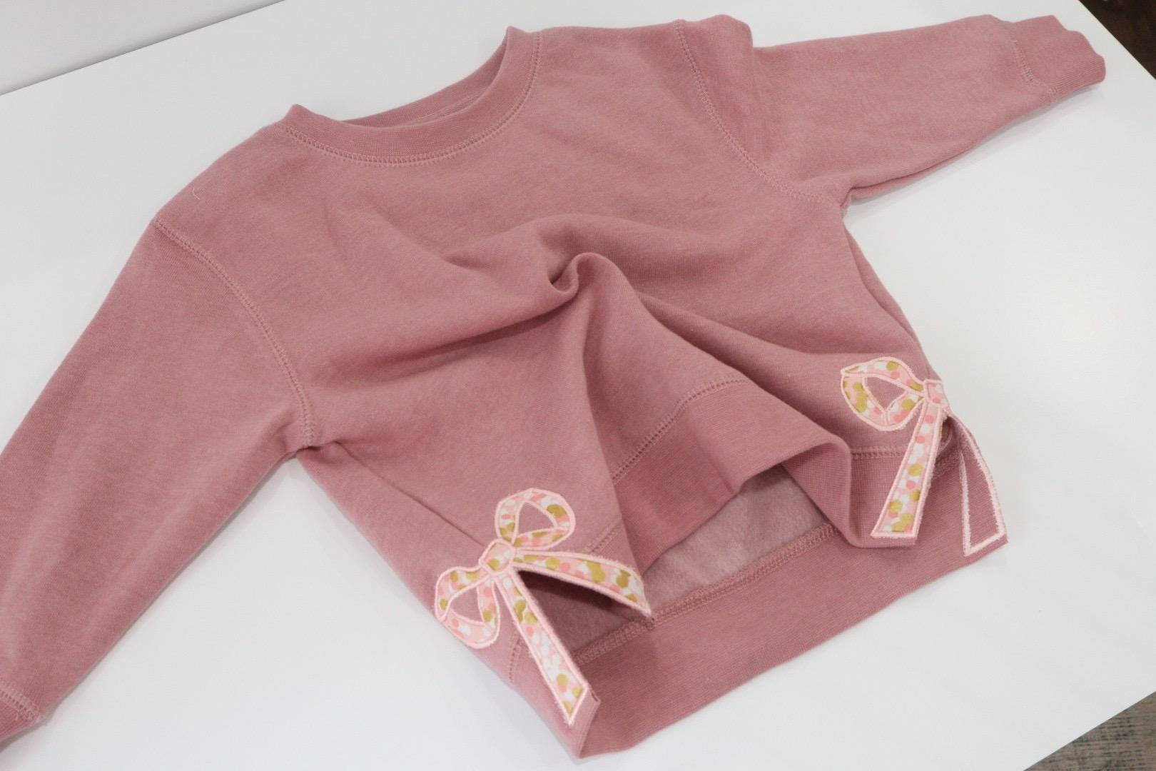 Embroidered Bow Sweatshirt, Embroidered Side Slit Bow Sweatshirt, Custom Embroidered Sweatshirt ESIBOW