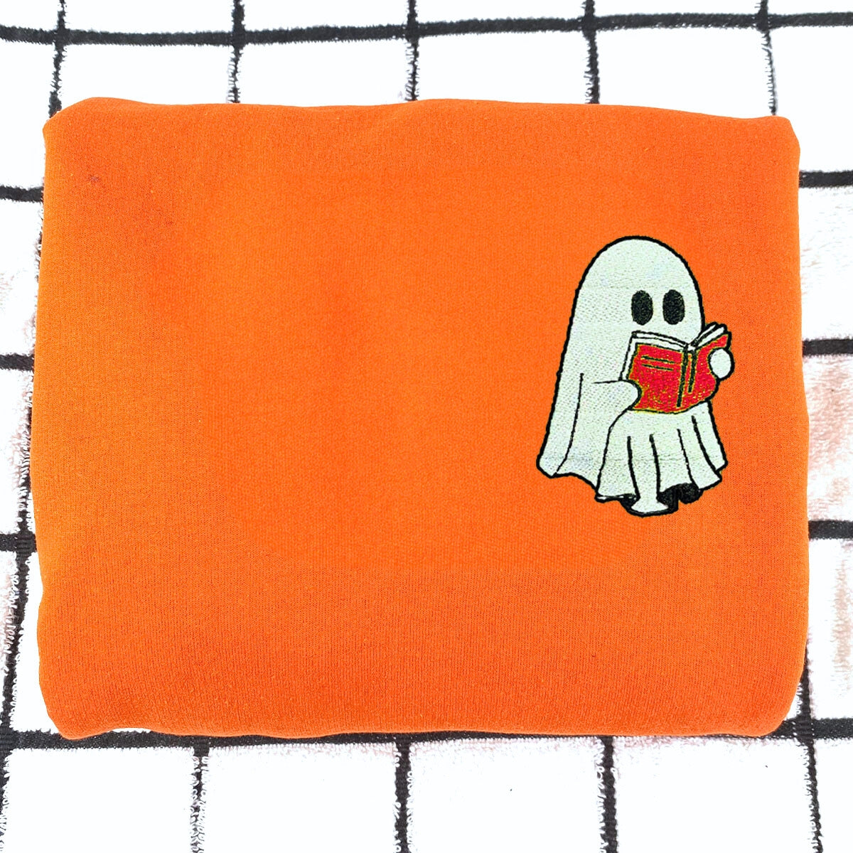 Embroidered Fall Ghost Reading Book Halloween Sweatshirt or Hoodie EMHA2608
