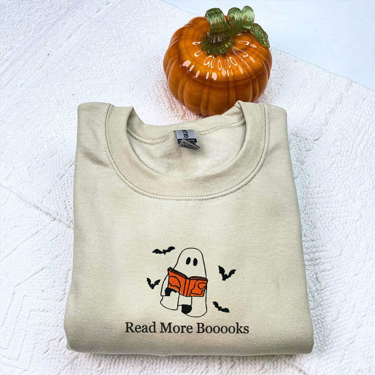 Embroidered Fall Ghost Reading Book Halloween Sweatshirt or Hoodie EMHA2608