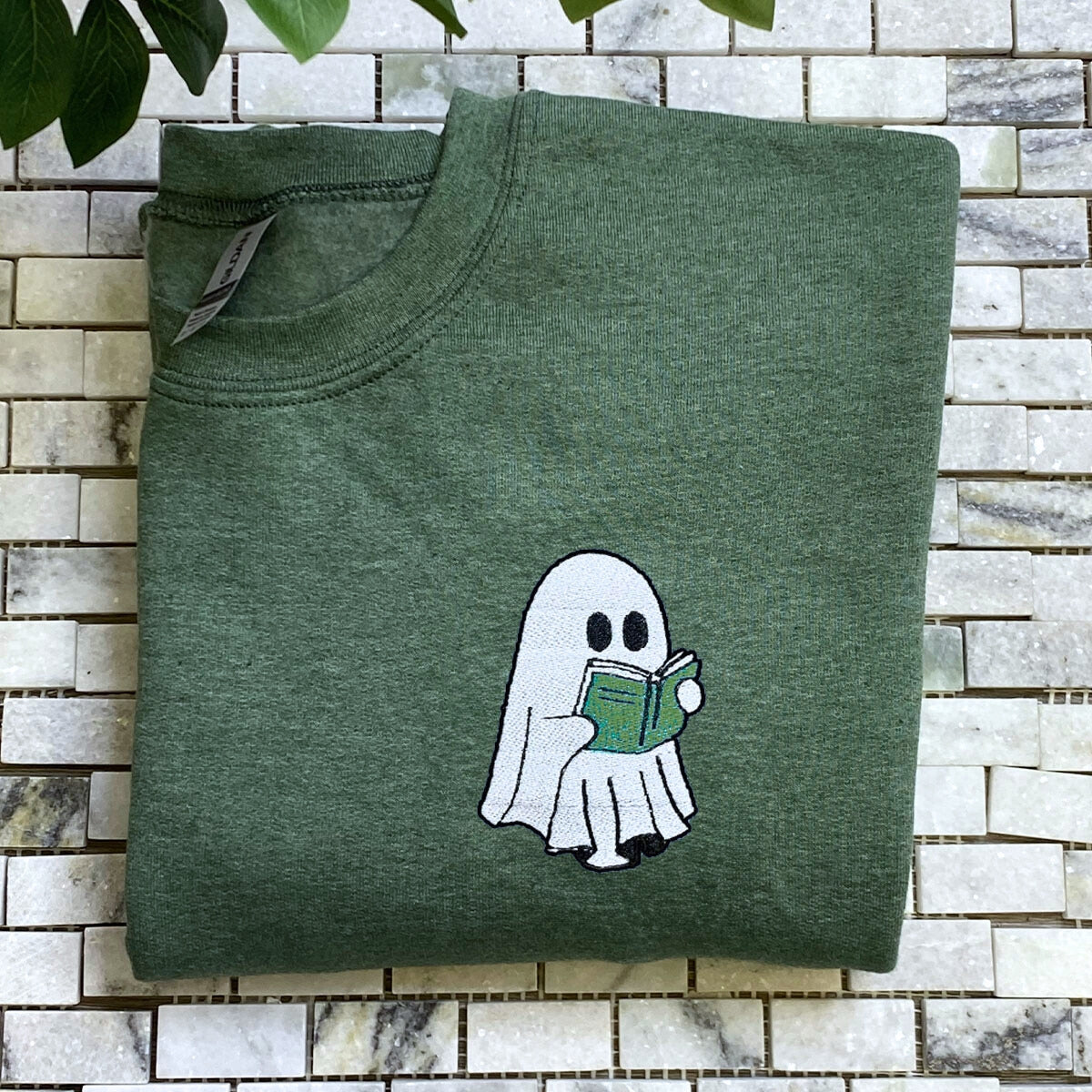 Embroidered Fall Ghost Reading Book Halloween Sweatshirt or Hoodie EMHA2608