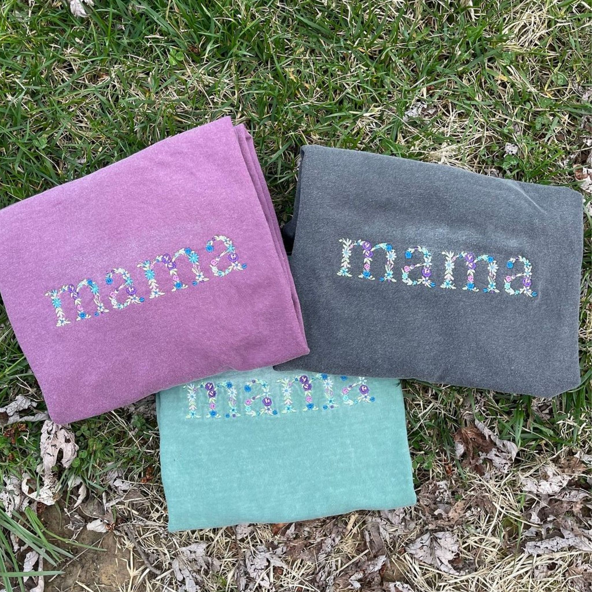 Embroidered Floral Mama Sweatshirt With Custom Initial On Sleeve, Mama Gift Ideas EM1