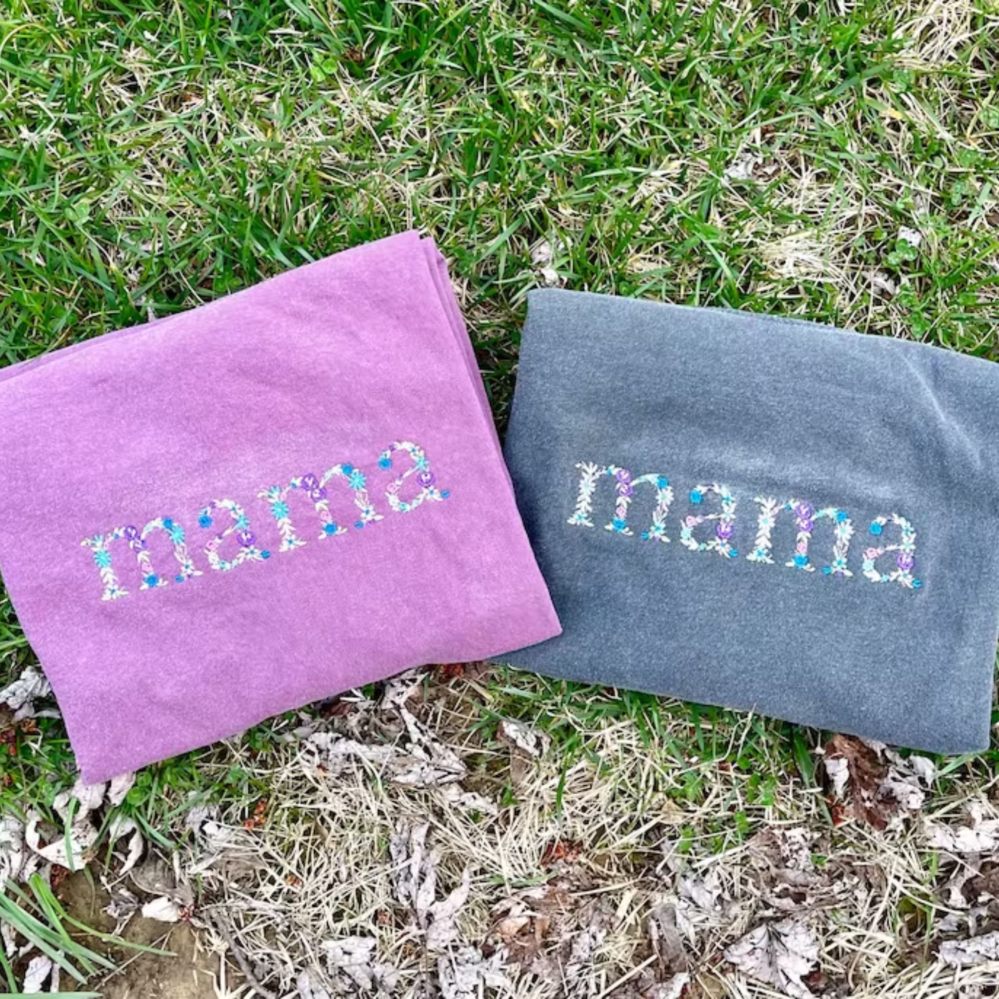 Embroidered Floral Mama Sweatshirt With Custom Initial On Sleeve, Mama Gift Ideas EM1