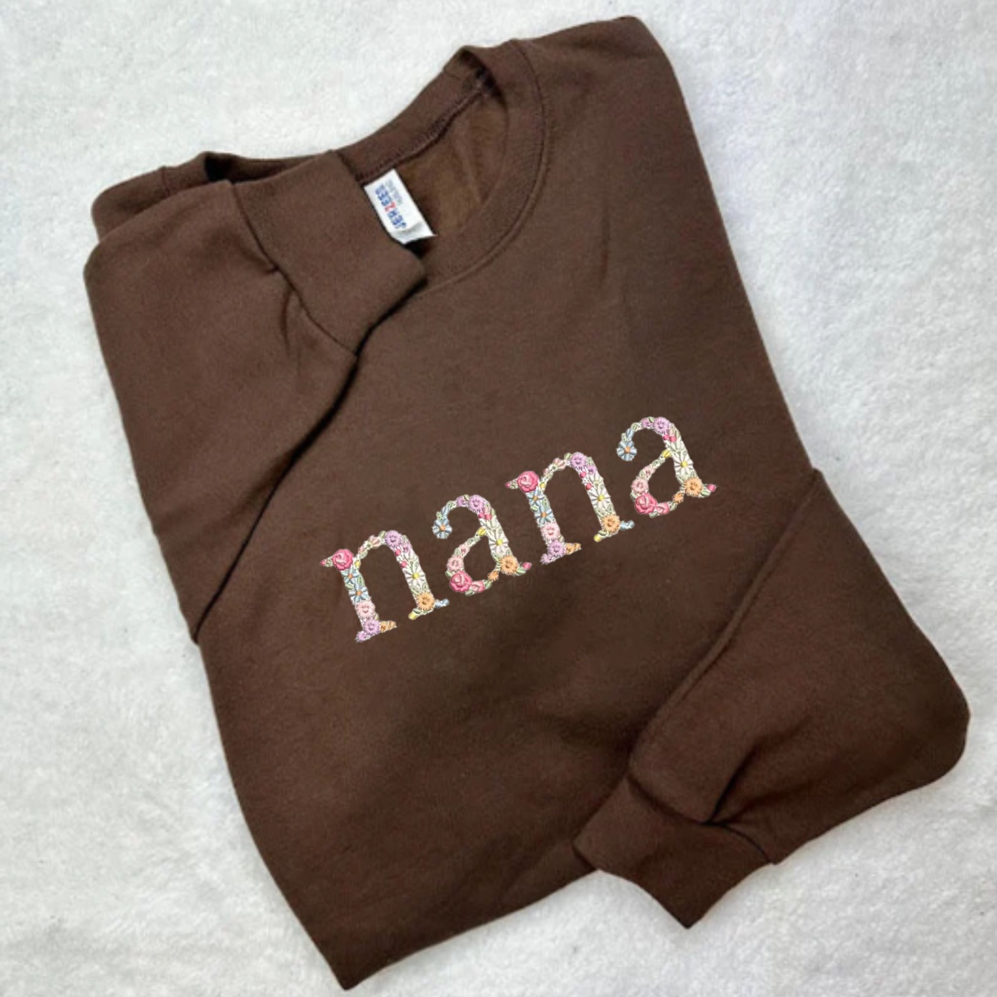 Embroidered Floral Nana Sweatshirt, Personalized Crewneck with Initial On Sleeve, Good Nana Gift Ideas EM2