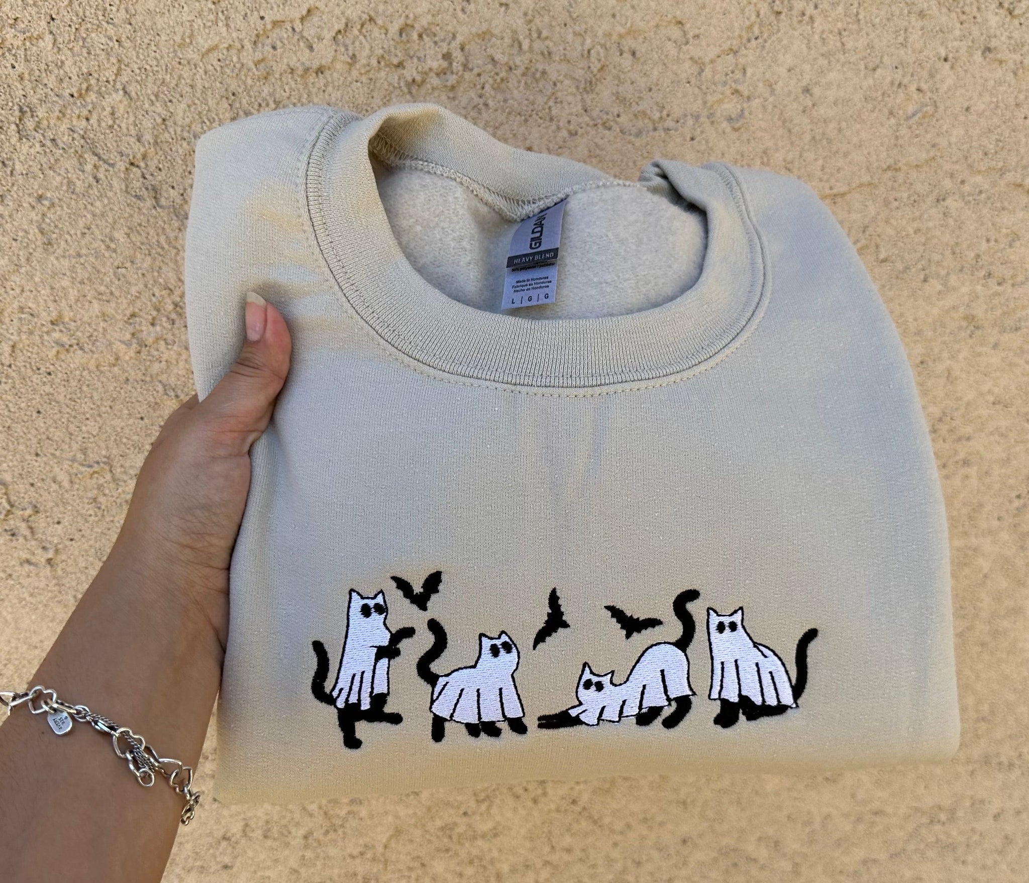 Embroidered Ghost cats sweatshirt, Halloween sweatshirt, Spooky season sweatshirts, ghost cats, cats sweatshirt, Halloween cats, Halloween cats sweatshirt EMHA2608