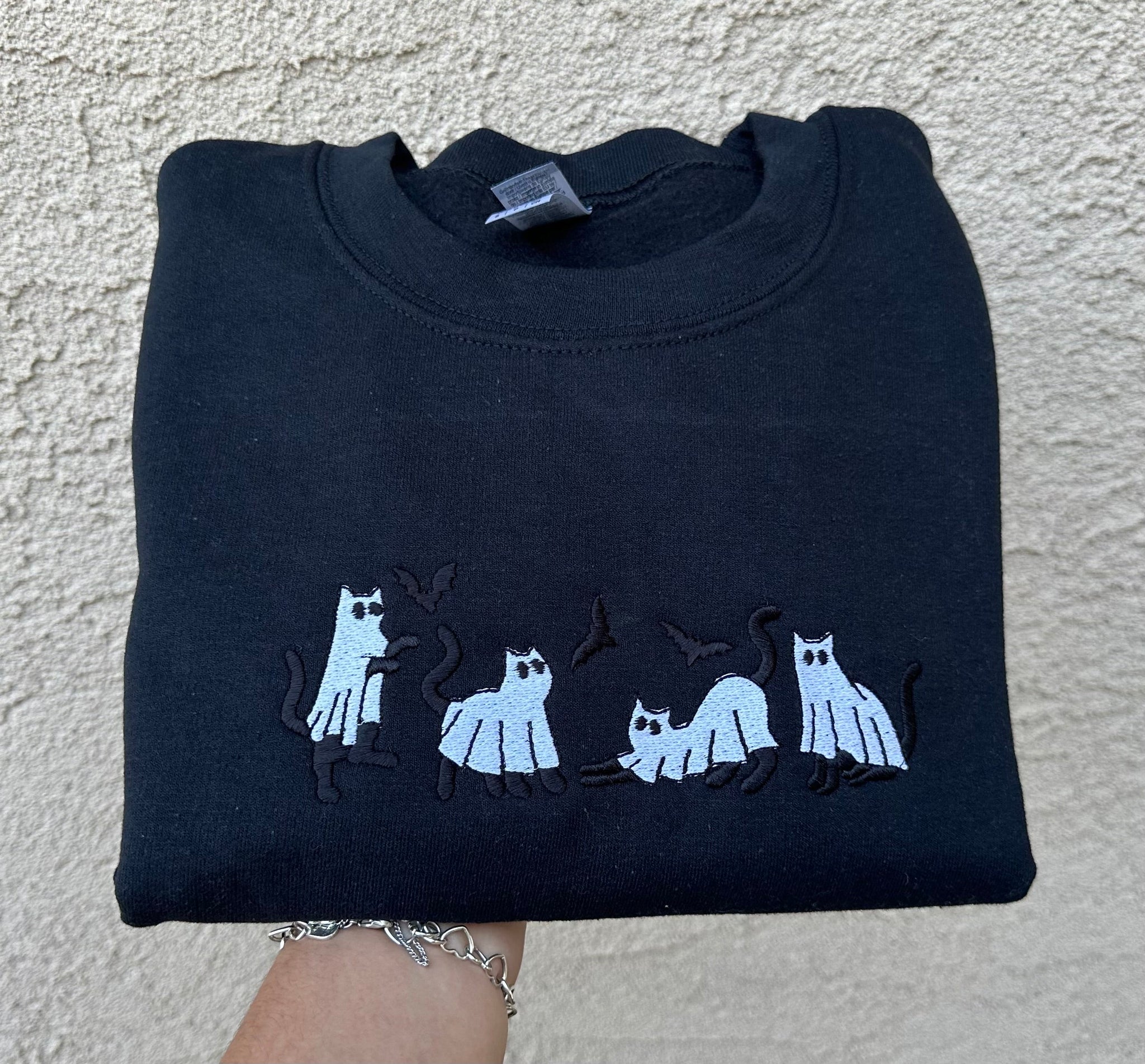 Embroidered Ghost cats sweatshirt, Halloween sweatshirt, Spooky season sweatshirts, ghost cats, cats sweatshirt, Halloween cats, Halloween cats sweatshirt EMHA2608