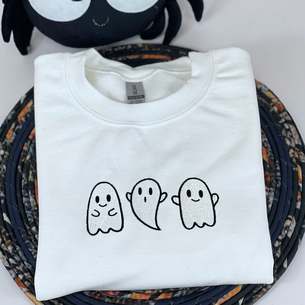 Embroidered Ghost Sweatshirt, Cute Ghost Halloween Fall Crewneck or Hoodie EMHA2608