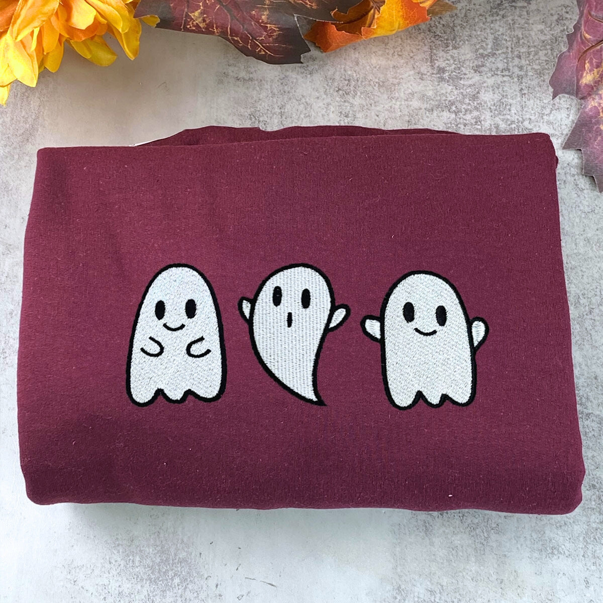 Embroidered Ghost Sweatshirt, Cute Ghost Halloween Fall Crewneck or Hoodie EMHA2608
