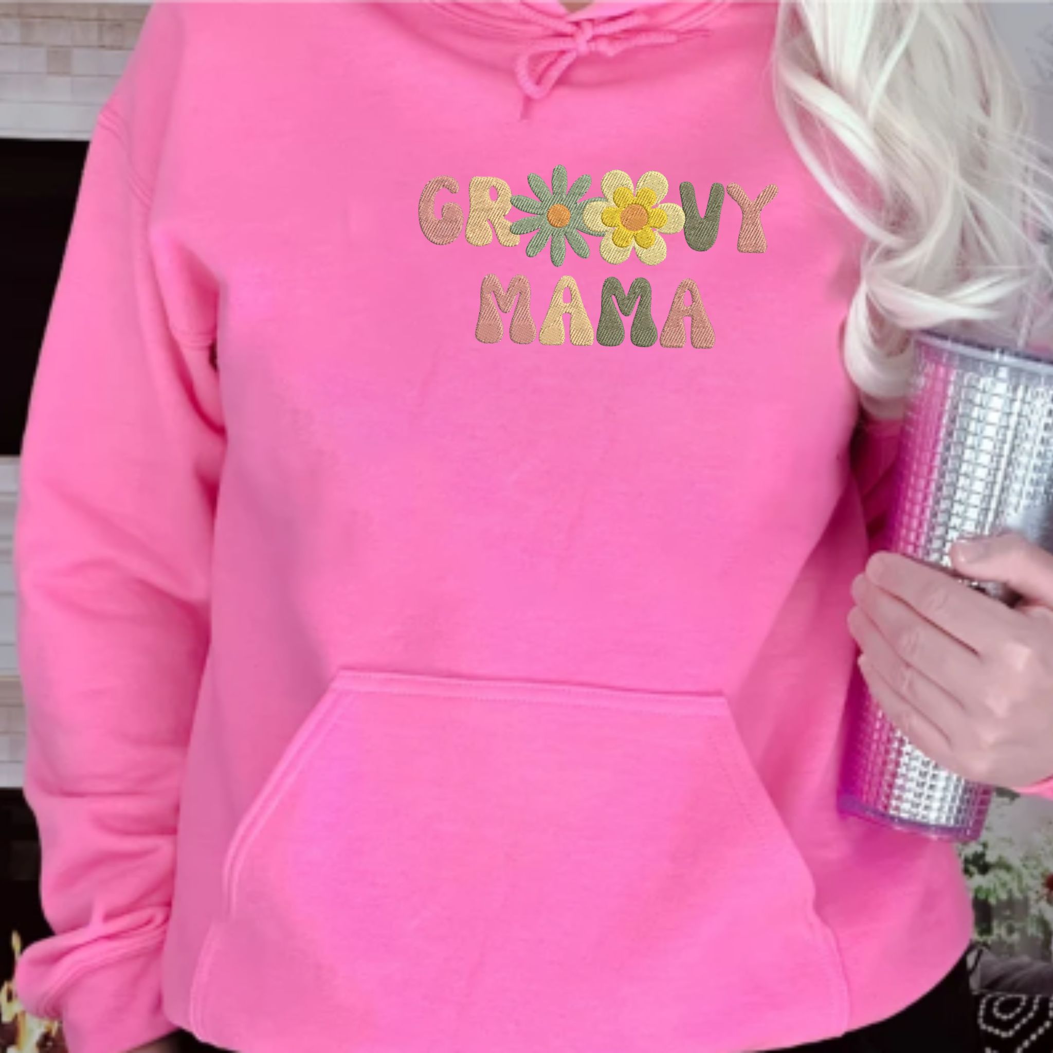 Embroidered Groovy Mama Hoodie, Custom Mama with Flower Hoodie, Gift Idea For Mom EM2