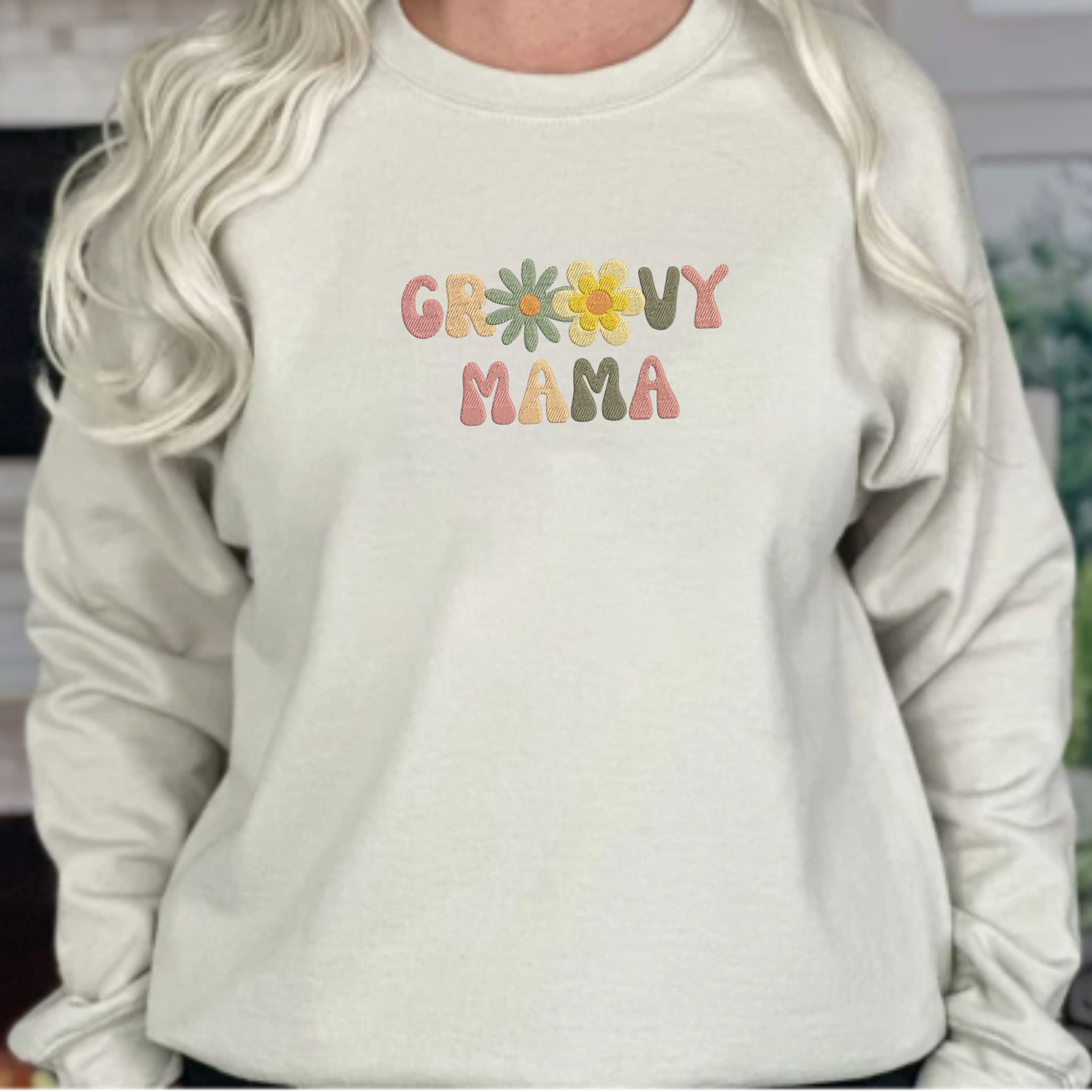 Embroidered Groovy Mama Sweatshirt, Custom Mama with Flower Crewneck, Gift Idea For Mom EM2