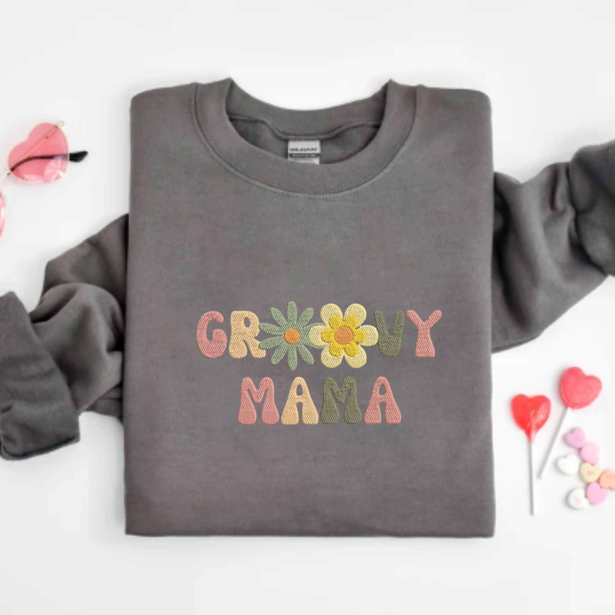 Embroidered Groovy Mama Sweatshirt, Custom Mama with Flower Crewneck, Gift Idea For Mom EM2