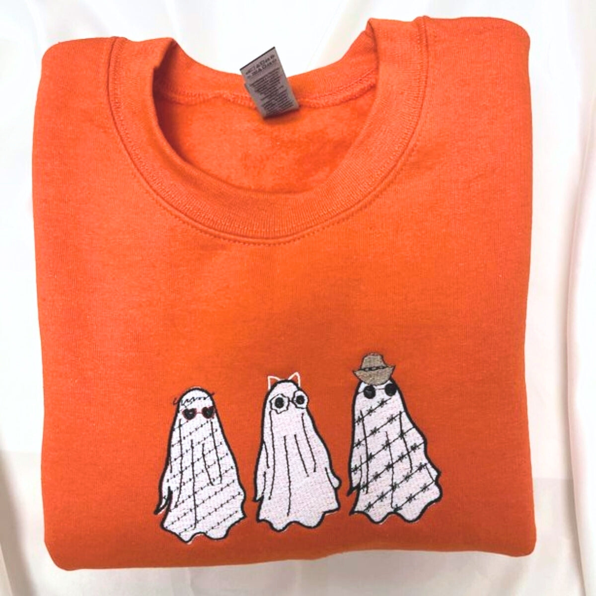 Embroidered Halloween Crewneck, Three Ghost Sweatshirt for Women Men EMHA2608