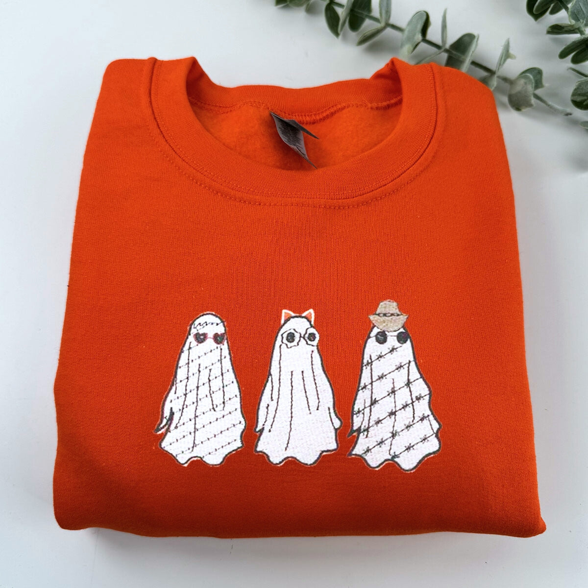 Embroidered Halloween Crewneck, Three Ghost Sweatshirt for Women Men EMHA2608
