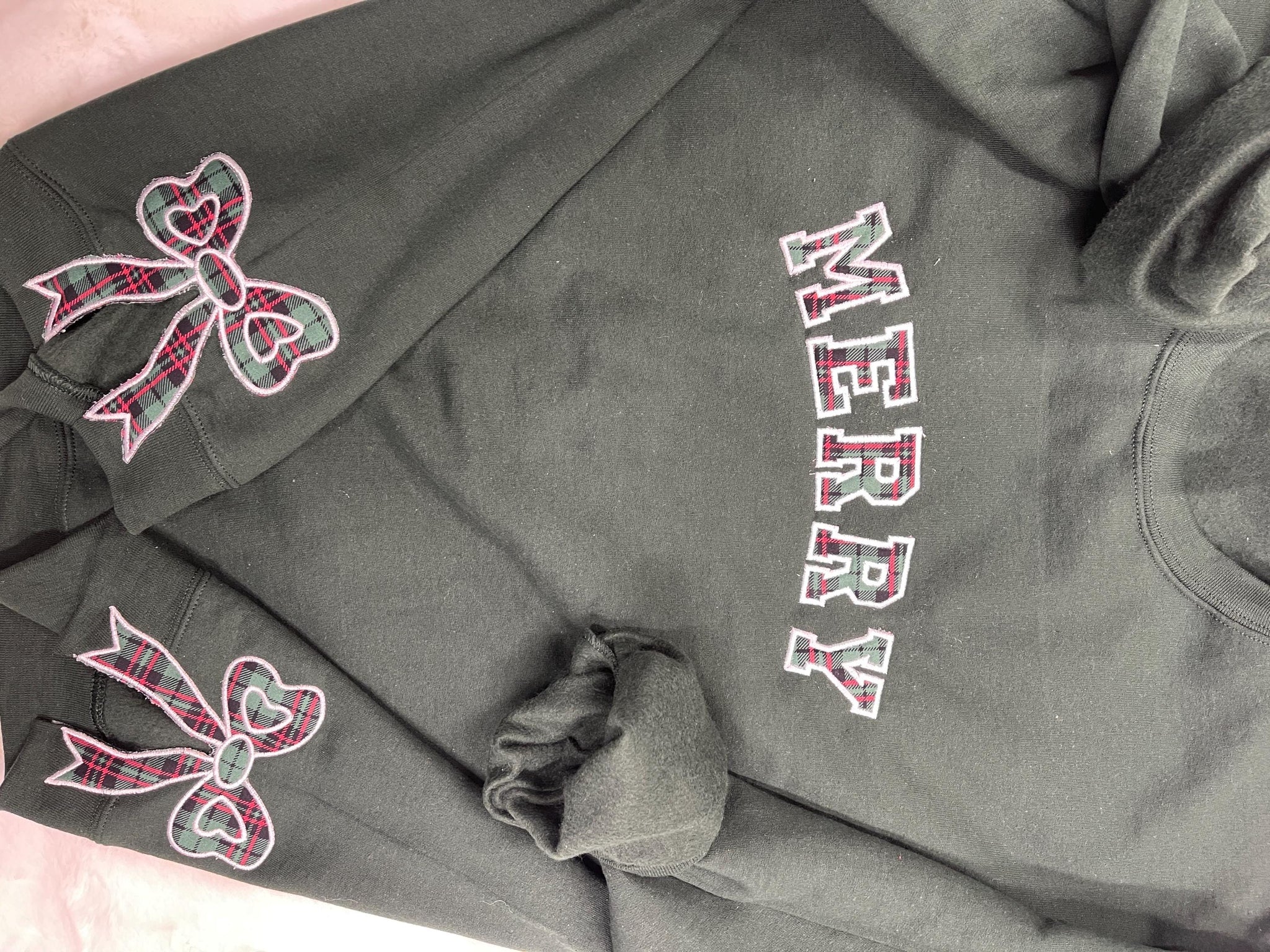 Embroidered Plaid Christmas Pullover, with side Coquette Bow cut out  trendy bow ESIBOW