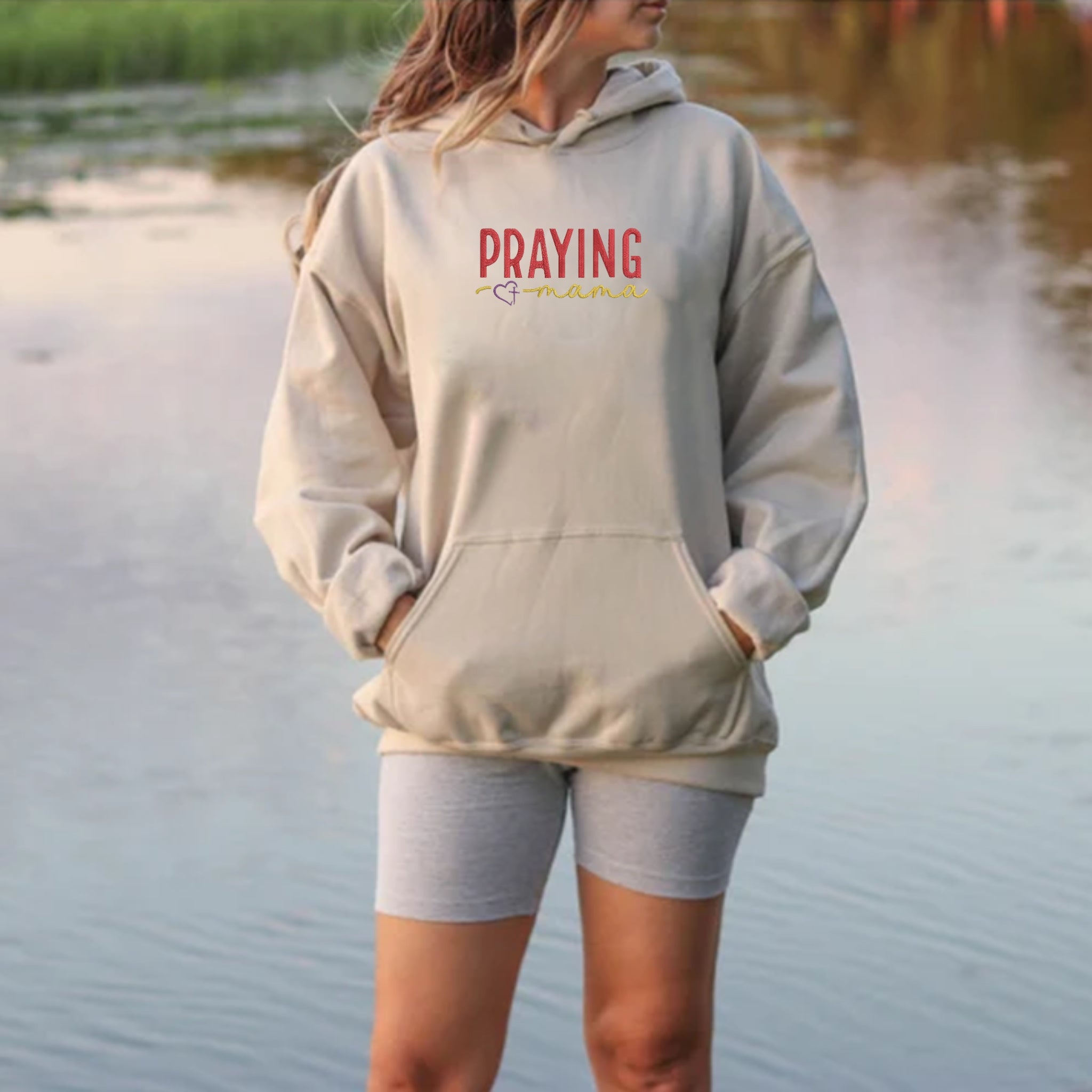 Embroidered Praying Mama Hoodie, Mother's Day Gift For New Mom, Personalized Hoodie With Many Font Styles EM1