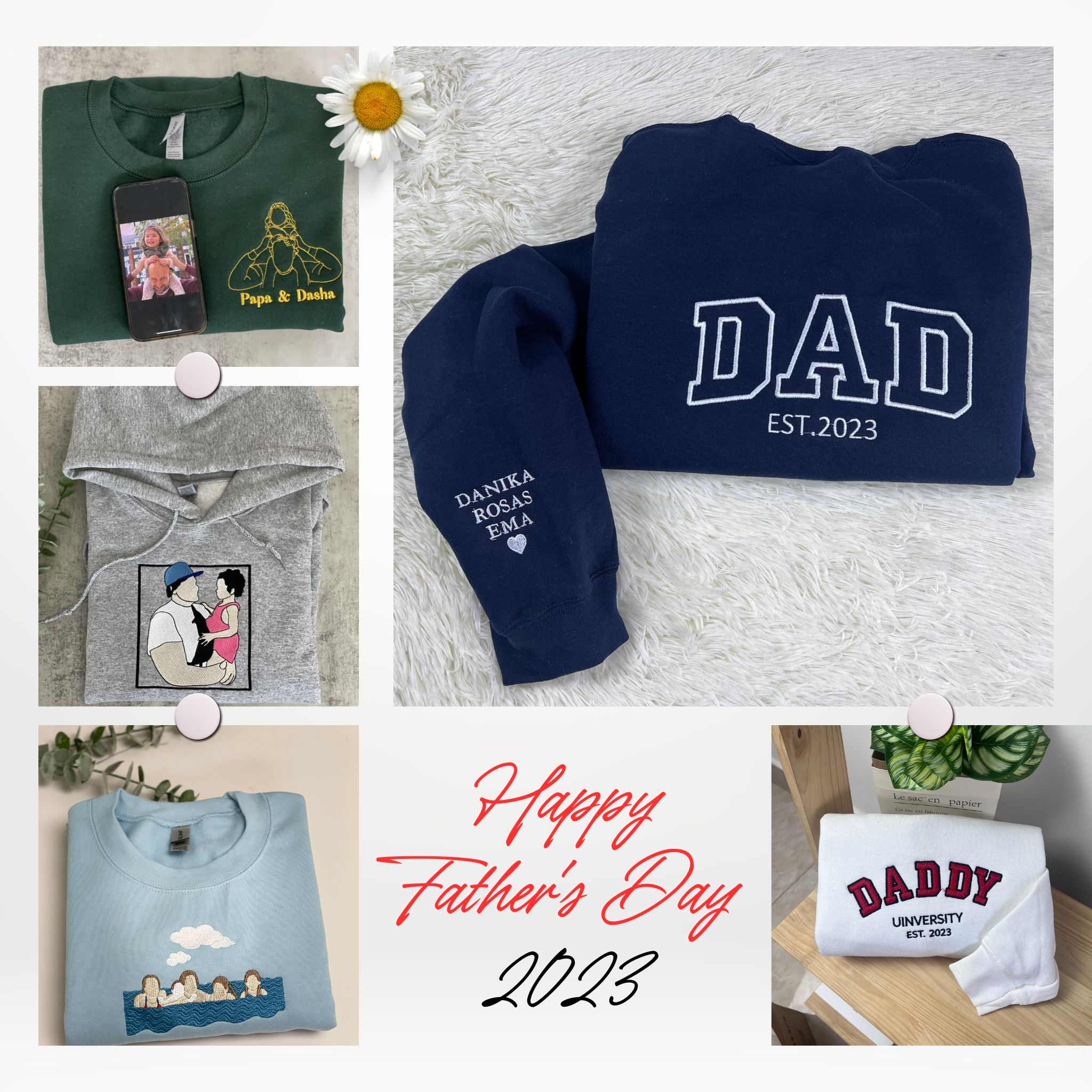 Father's Day Gift Ideas from Wife, Custom Daddy Sweatshirts with Names, Personalized Father Sweatshirt Embroidered Sleeve em3