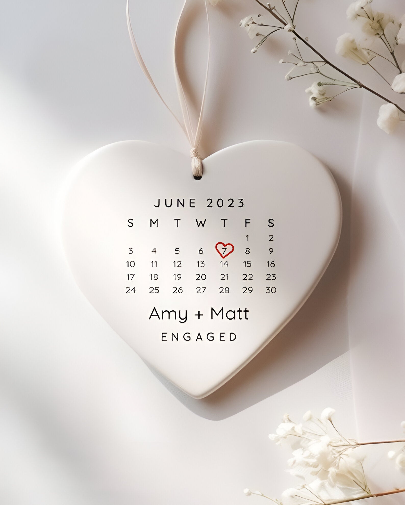 Engaged Ornament- Engagement Ornament- Engagement Gift- Custom Ornament- Engagement Announcement- Couples Ornament - heart ornament ORN0110