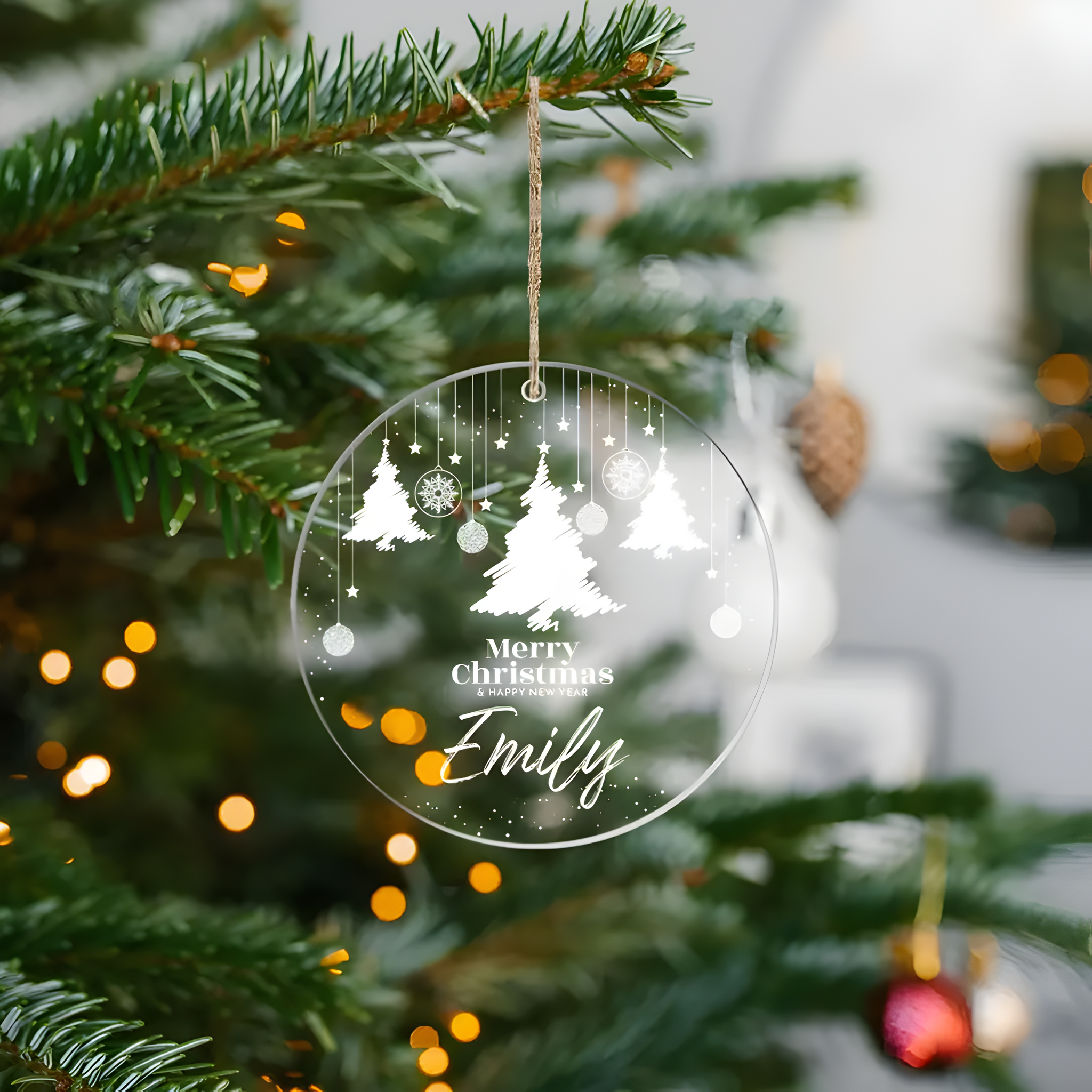 Personalized Acrylic Christmas Tree Ornament - Custom Name Holiday Decoration - Elegant Home Decor for Christmas, Wedding, Birthday, Housewarming ORN2709