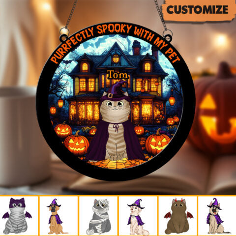 Every Witch Needs A Purrfectly Spooky Companion Personalized Dog Cat Suncatcher Ornament ORHA2208