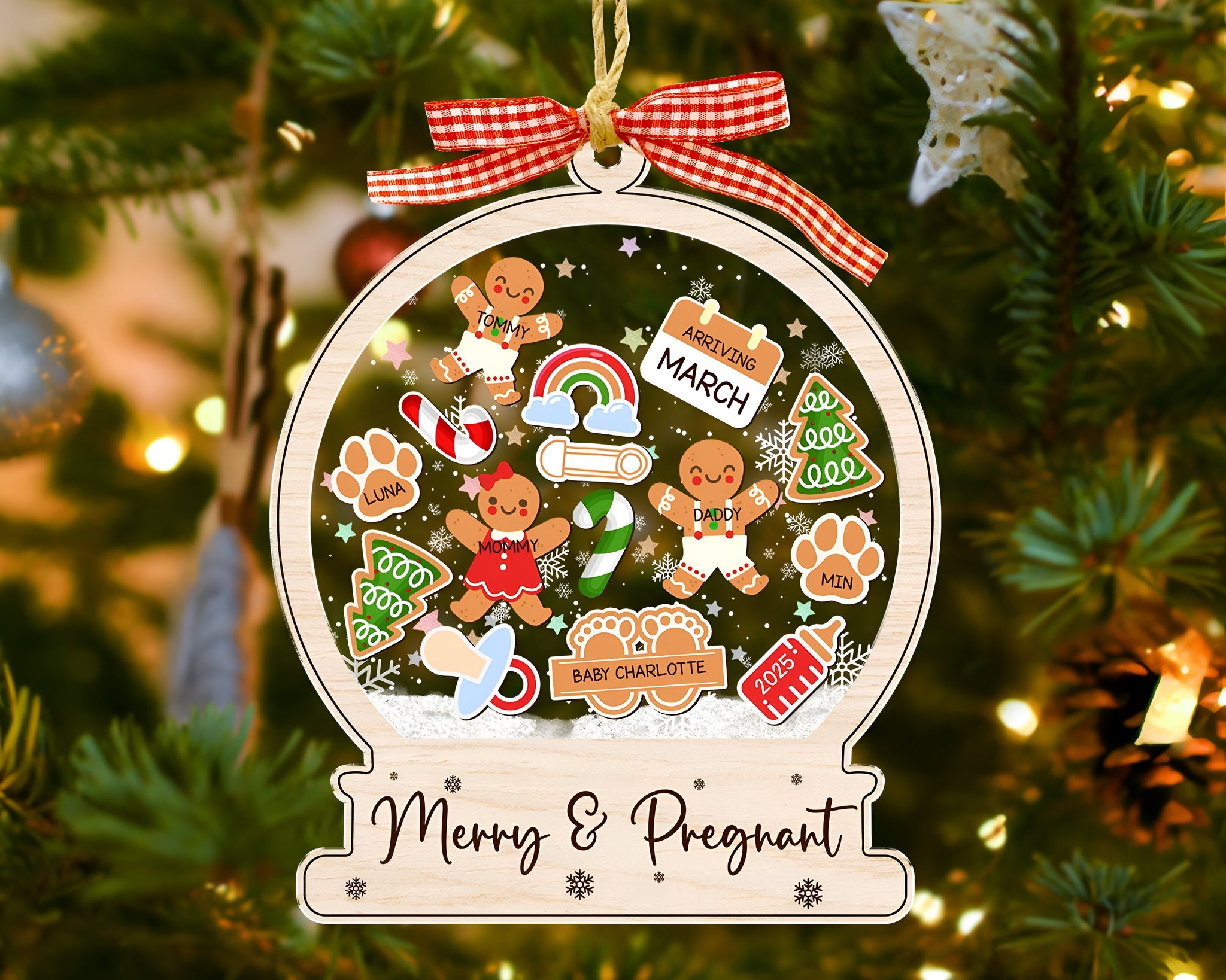 Expecting Parents Christmas Ornament, Gingerbread Shaker Ornament, Pregnancy Christmas Gift, Baby Coming Soon, Baby Announcement Gift ORHA24
