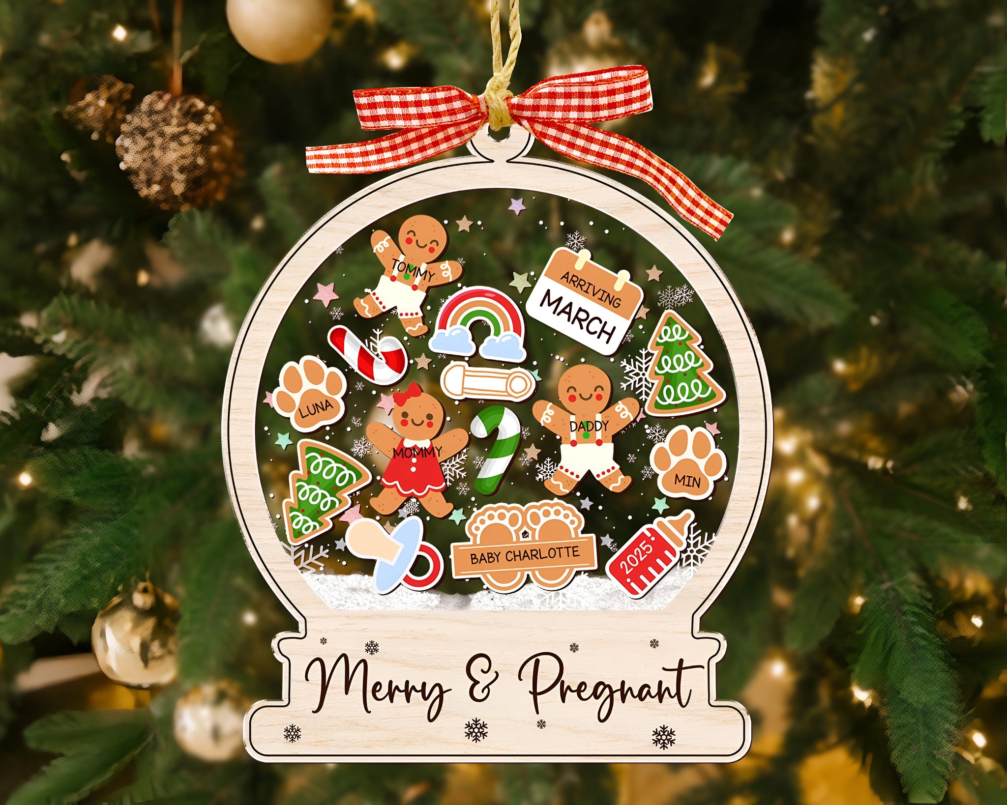Expecting Parents Christmas Ornament, Gingerbread Shaker Ornament, Pregnancy Christmas Gift, Baby Coming Soon, Baby Announcement Gift ORHA24