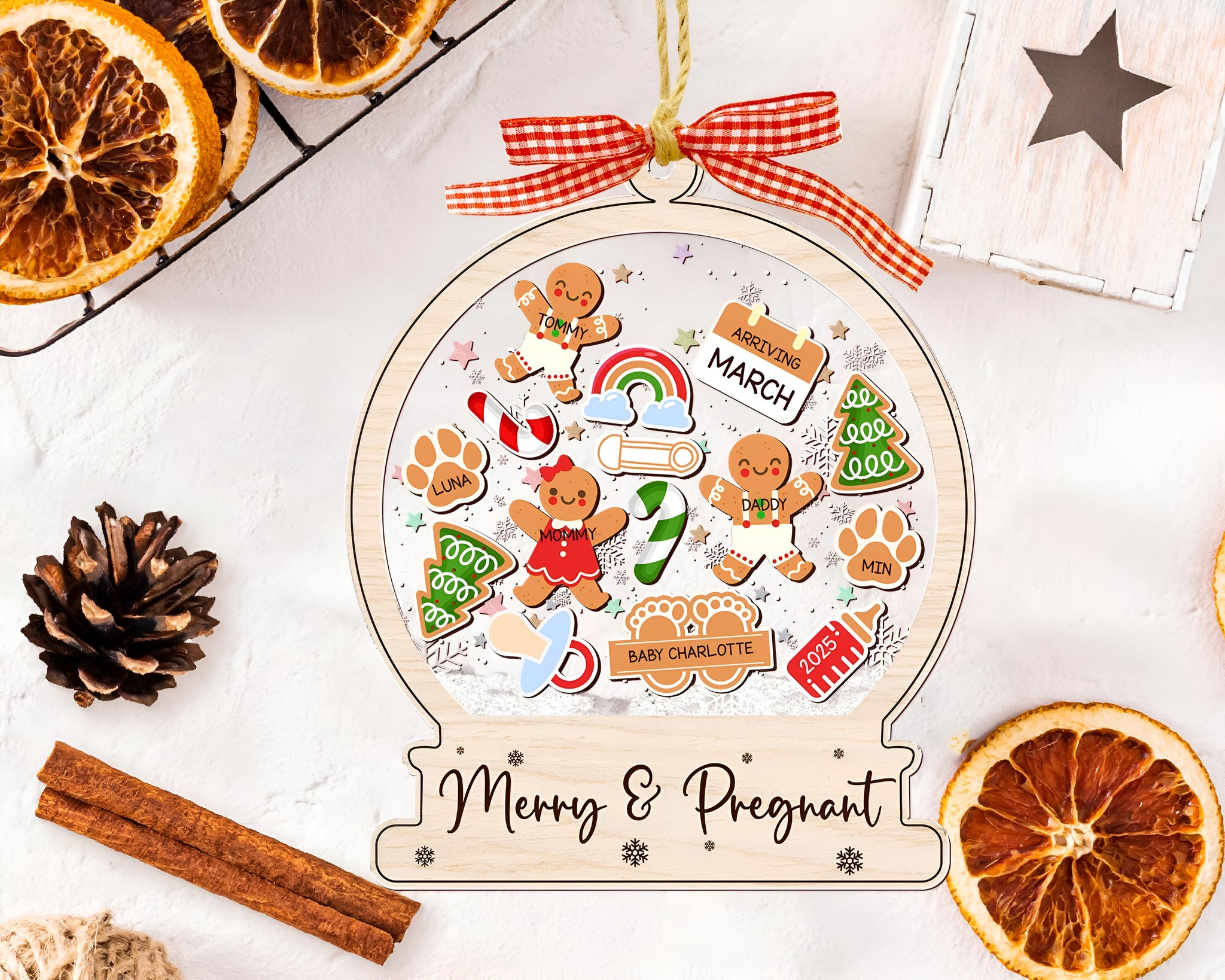 Expecting Parents Christmas Ornament, Gingerbread Shaker Ornament, Pregnancy Christmas Gift, Baby Coming Soon, Baby Announcement Gift ORHA24