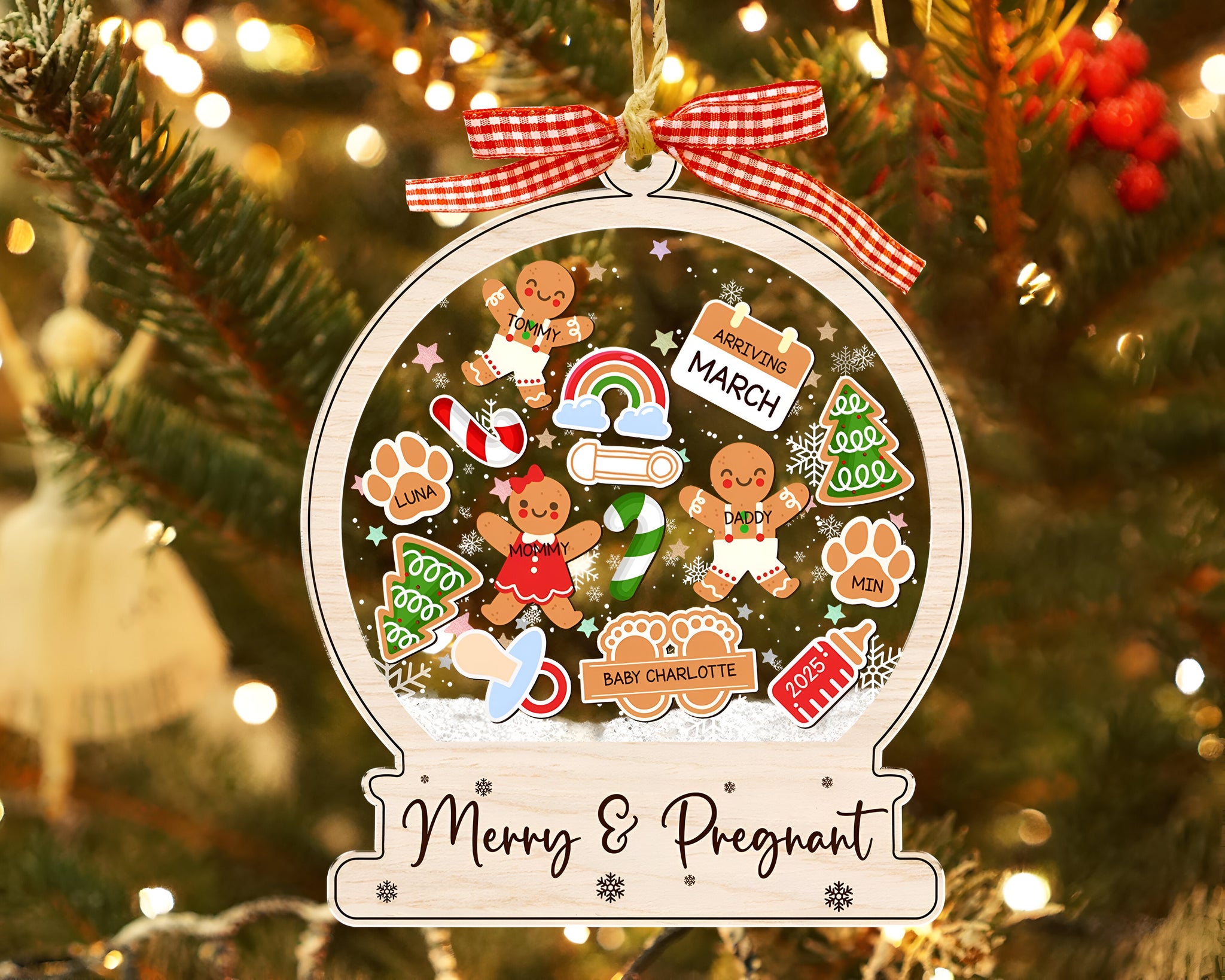 Expecting Parents Christmas Ornament, Gingerbread Shaker Ornament, Pregnancy Christmas Gift, Baby Coming Soon, Baby Announcement Gift ORHA24